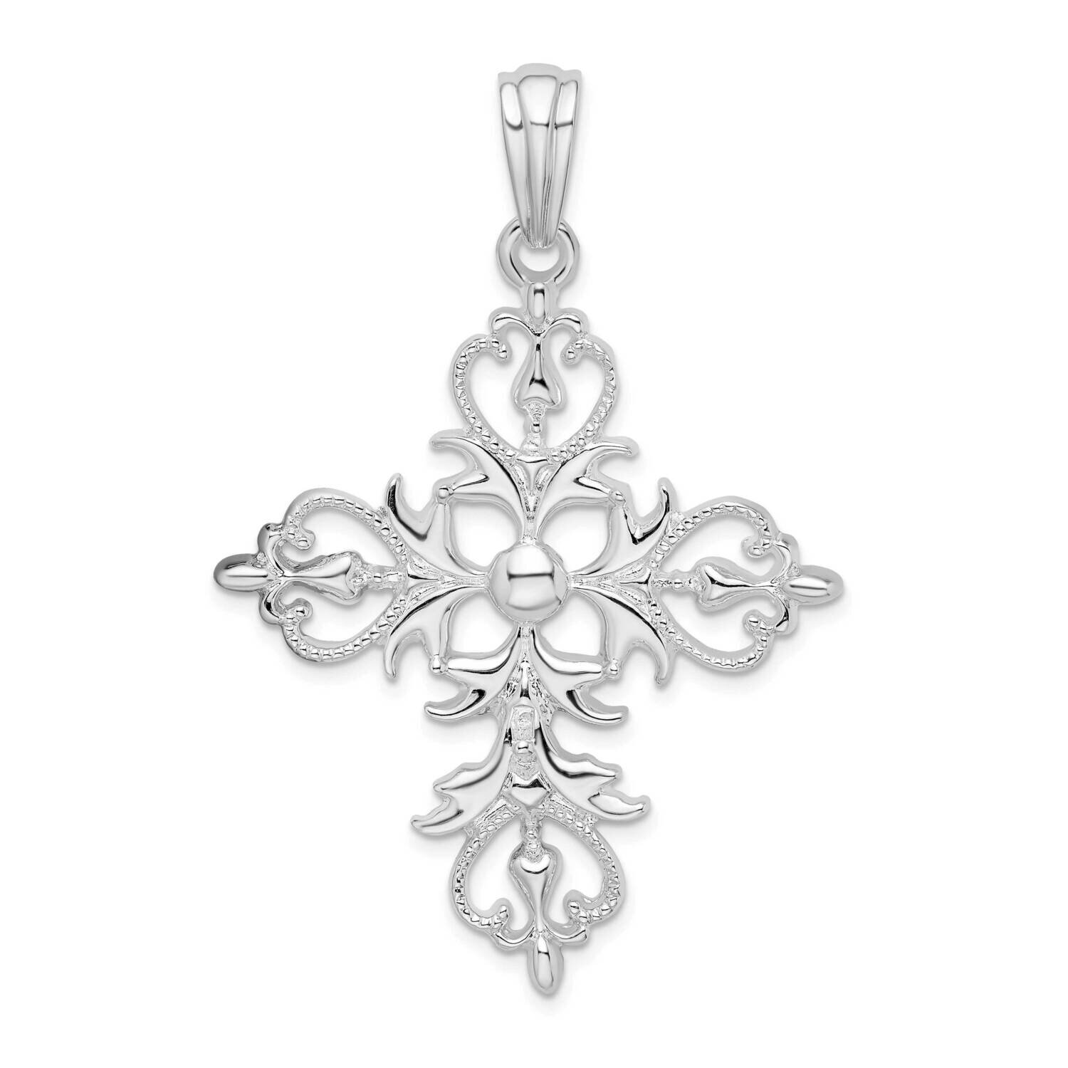 Filigree Fleur De Lis Cross Pendant Sterling Silver Polished QC10380, MPN: QC10380, 637218182596