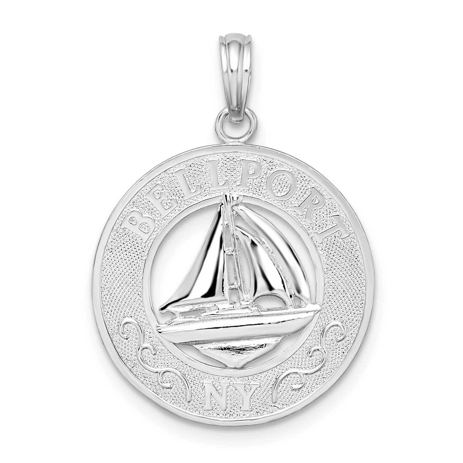 Bellport, Ny Circle with Sailboat Pendant Sterling Silver Polished QC10346