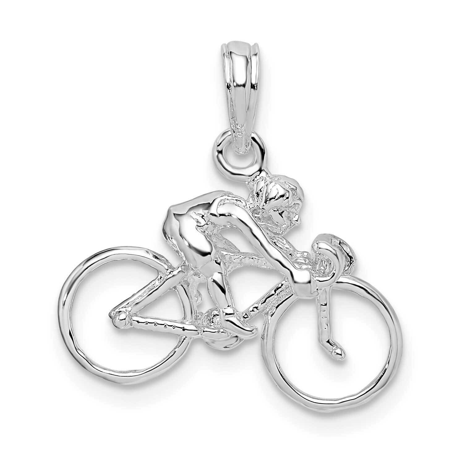3D Bicycle with Rider Pendant Sterling Silver Polished QC10457
