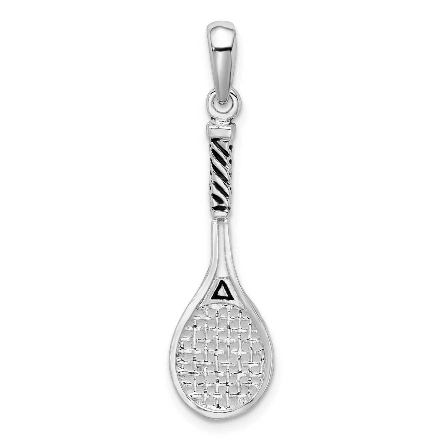 3D Enameled Tennis Racquet Pendant Sterling Silver Polished QC10672