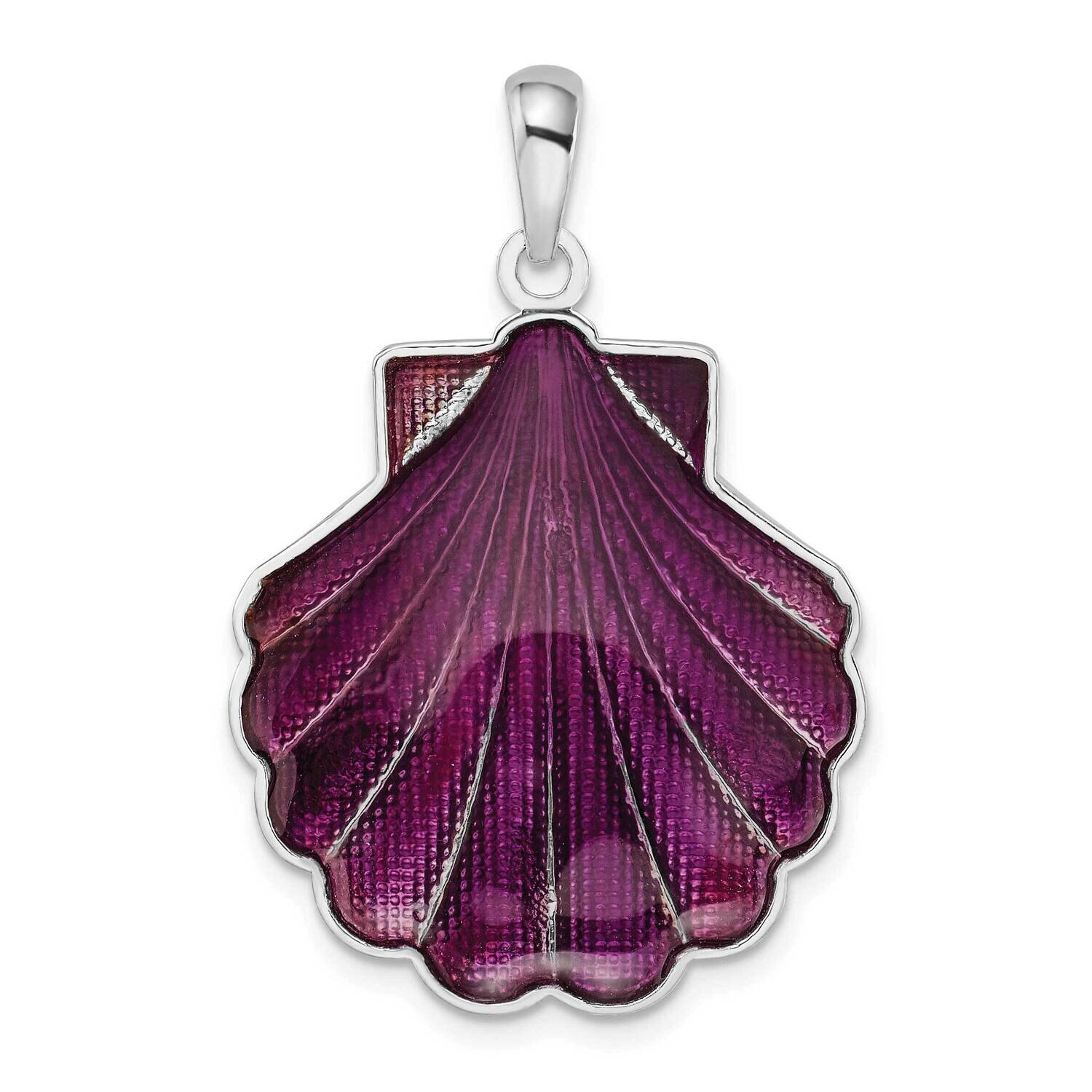Enameled Large Purple Shell Pendant Sterling Silver Polished QC10725