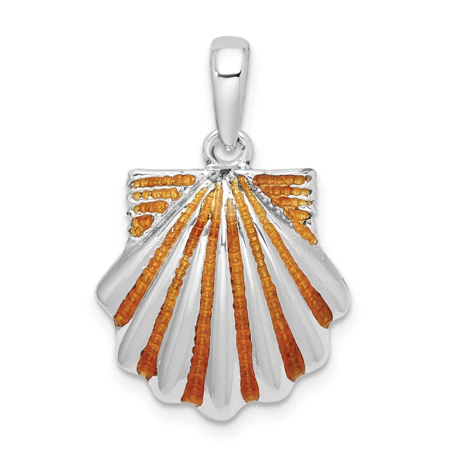 Enameled Yellow Scallop Shell Pendant Sterling Silver Polished QC10642