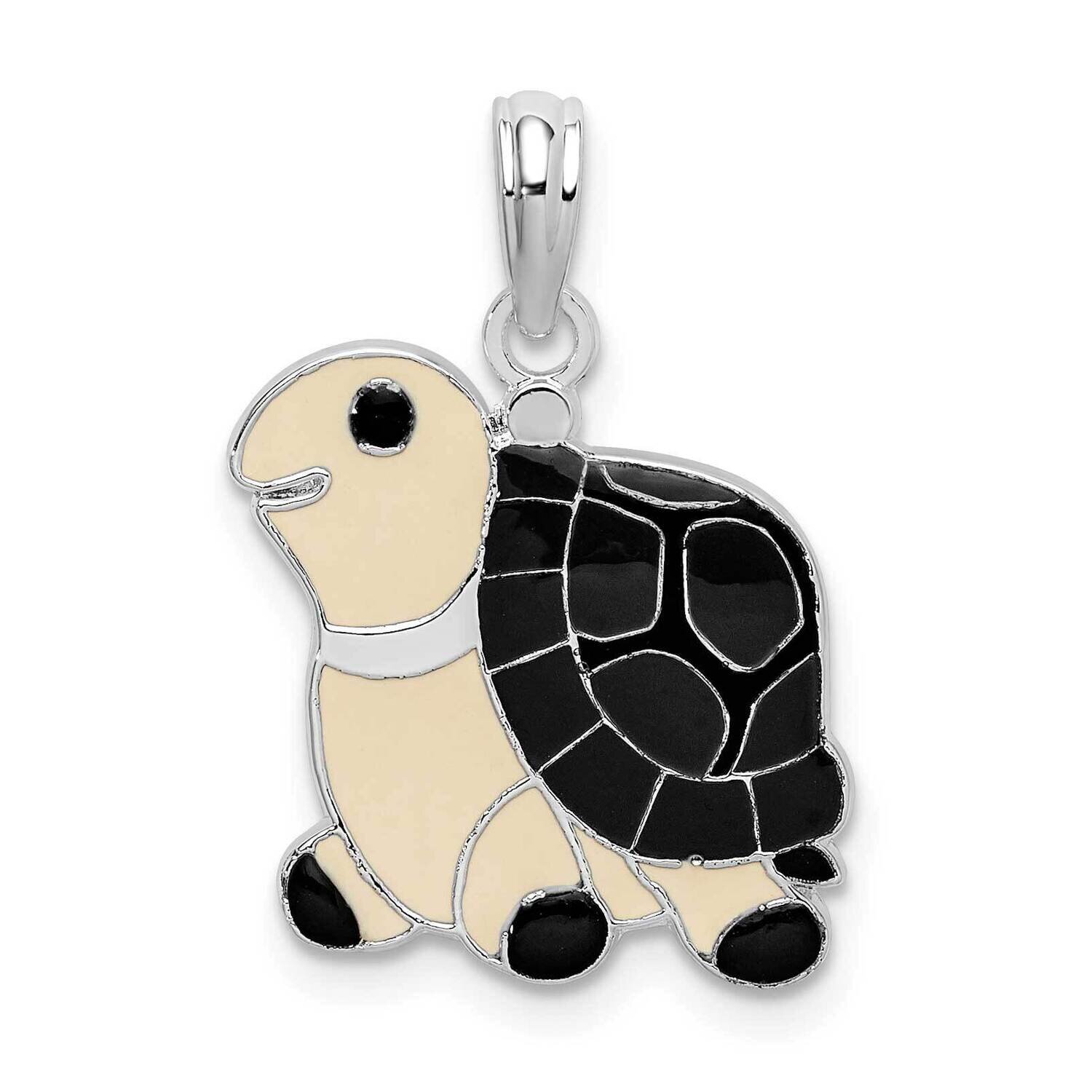 Enameled Brown Turtle Pendant Sterling Silver Polished QC10730