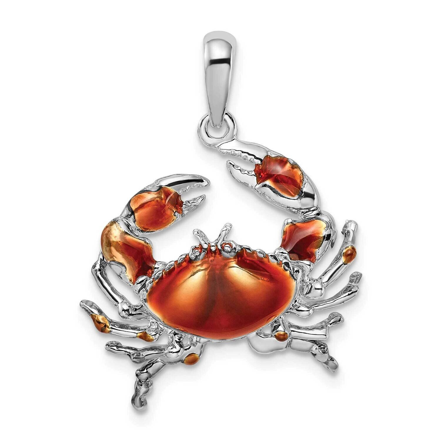 Enameled Orange Stone Crab Pendant Sterling Silver Polished QC10634