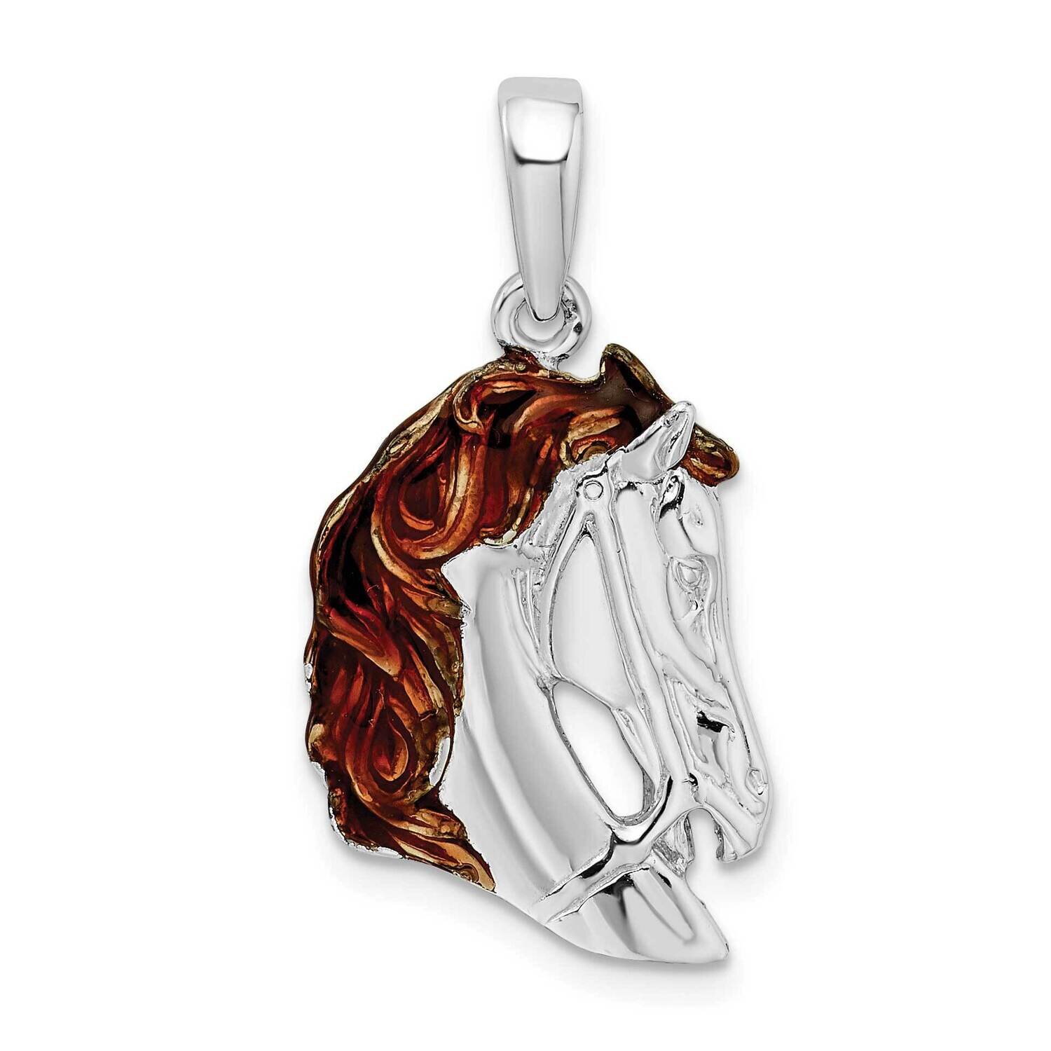 Enameled Horse Head Pendant Sterling Silver Polished QC10667, MPN: QC10667, 637218144891