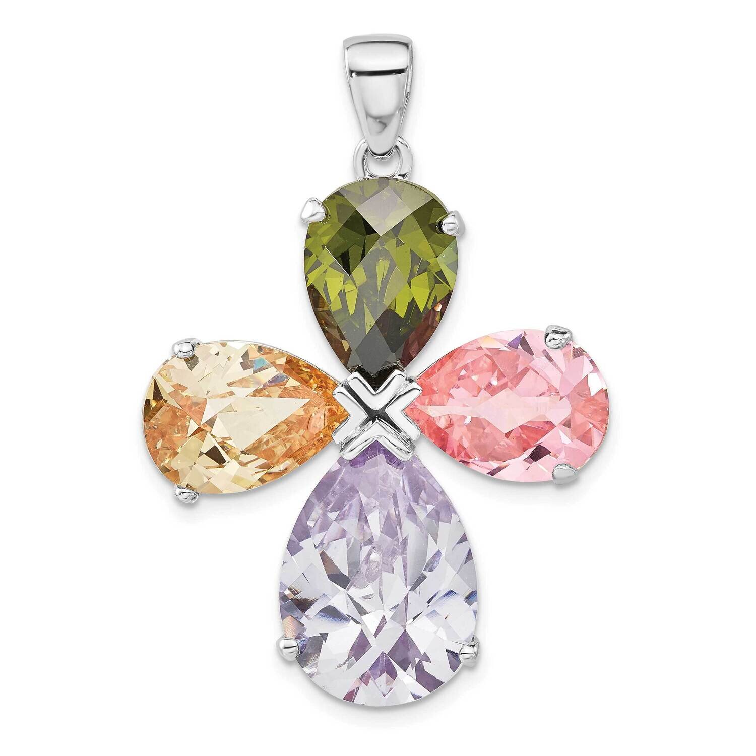 Multi-Color CZ Cross Pendant Sterling Silver Polished QC4473, MPN: QC4473,