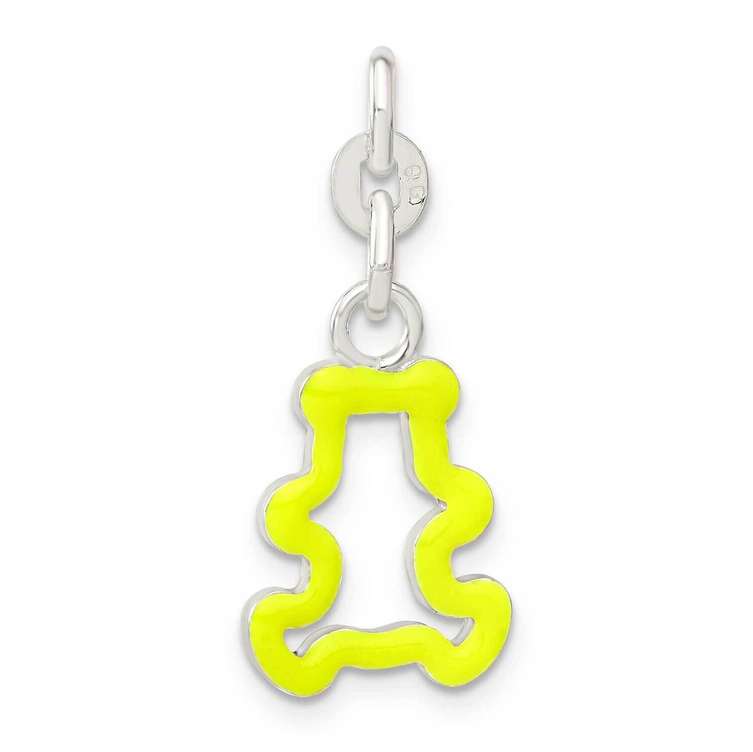 Neon Yellow Enameled Teddy Bear Outline Charm Sterling Silver QC6026