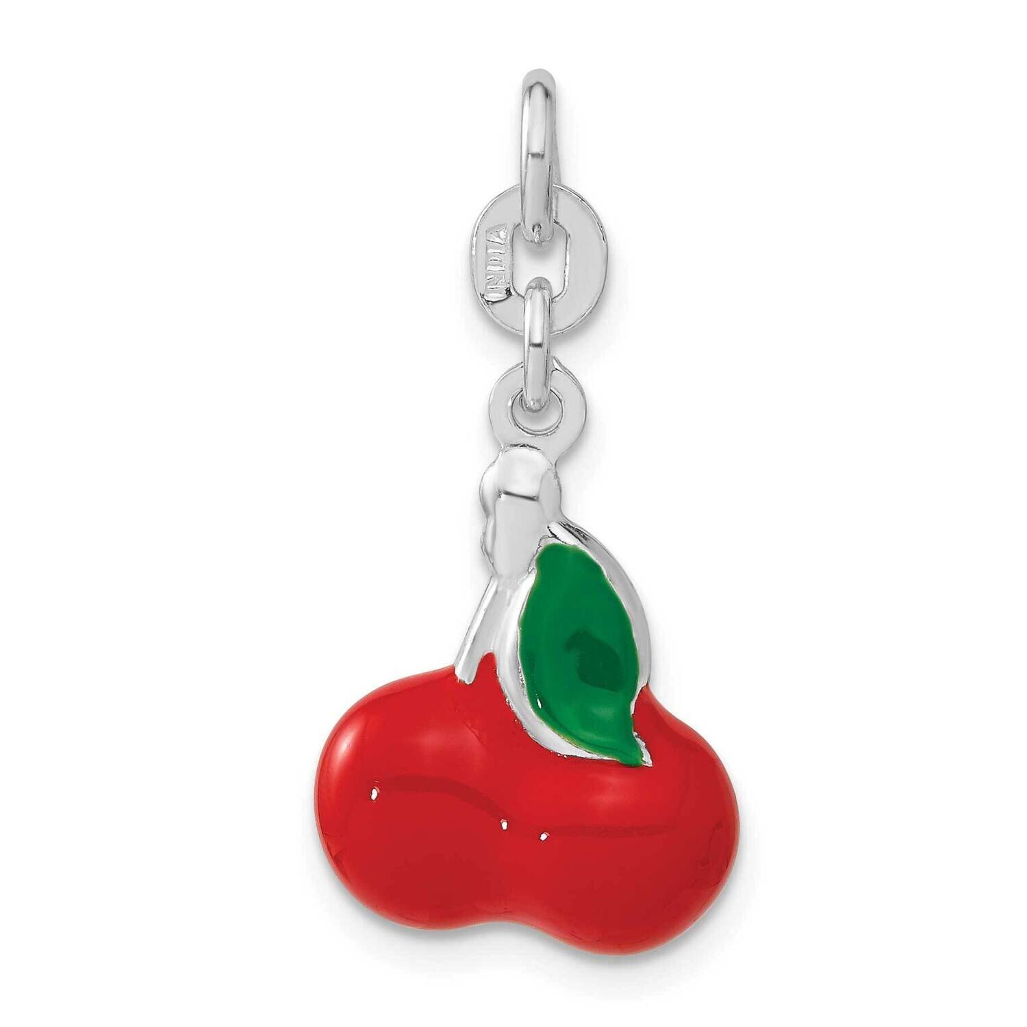 3-D Polished Enameled Cherries Charm Sterling Silver QC6139