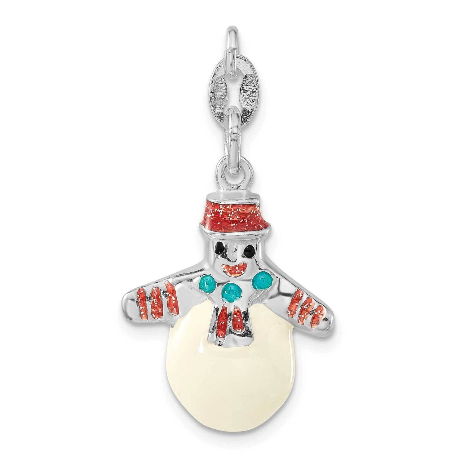 Multicolor Enameled Snowman Charm Sterling Silver Polished QC6895