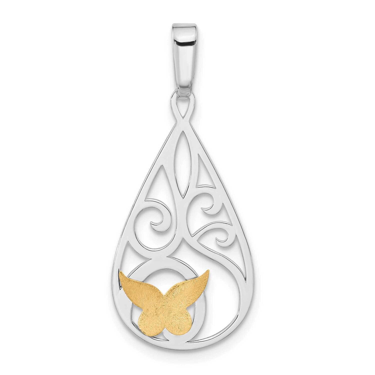 Gold-Tone Polished &amp; Satin Butterfly Teardrop Pendant Sterling Silver QC8595, MPN: QC8595, 19110146…