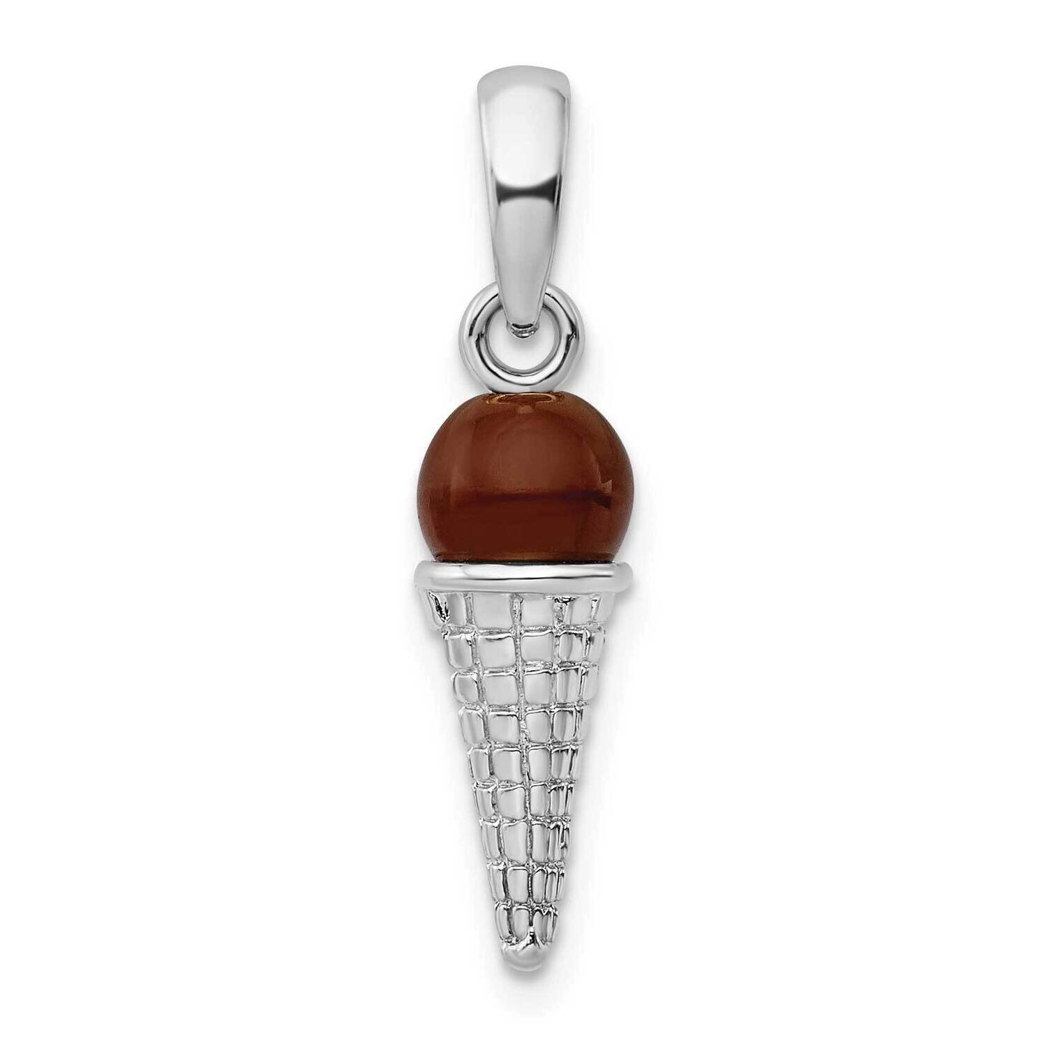 3D Brown Bead Ice Cream Cone Pendant Sterling Silver Polished QC9901, MPN: QC9901, 637218148394