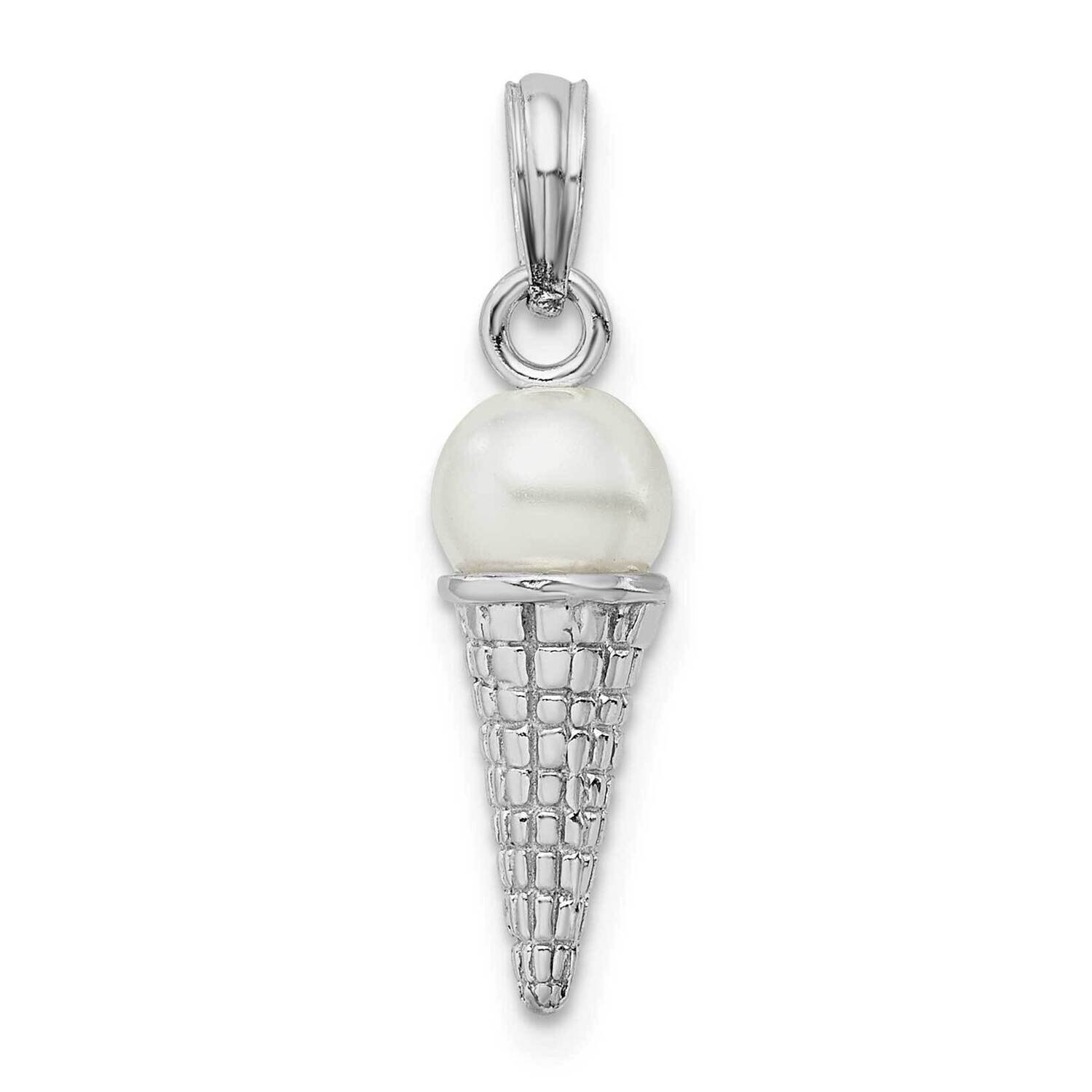 3D White Bead Ice Cream Cone Pendant Sterling Silver Polished QC9900