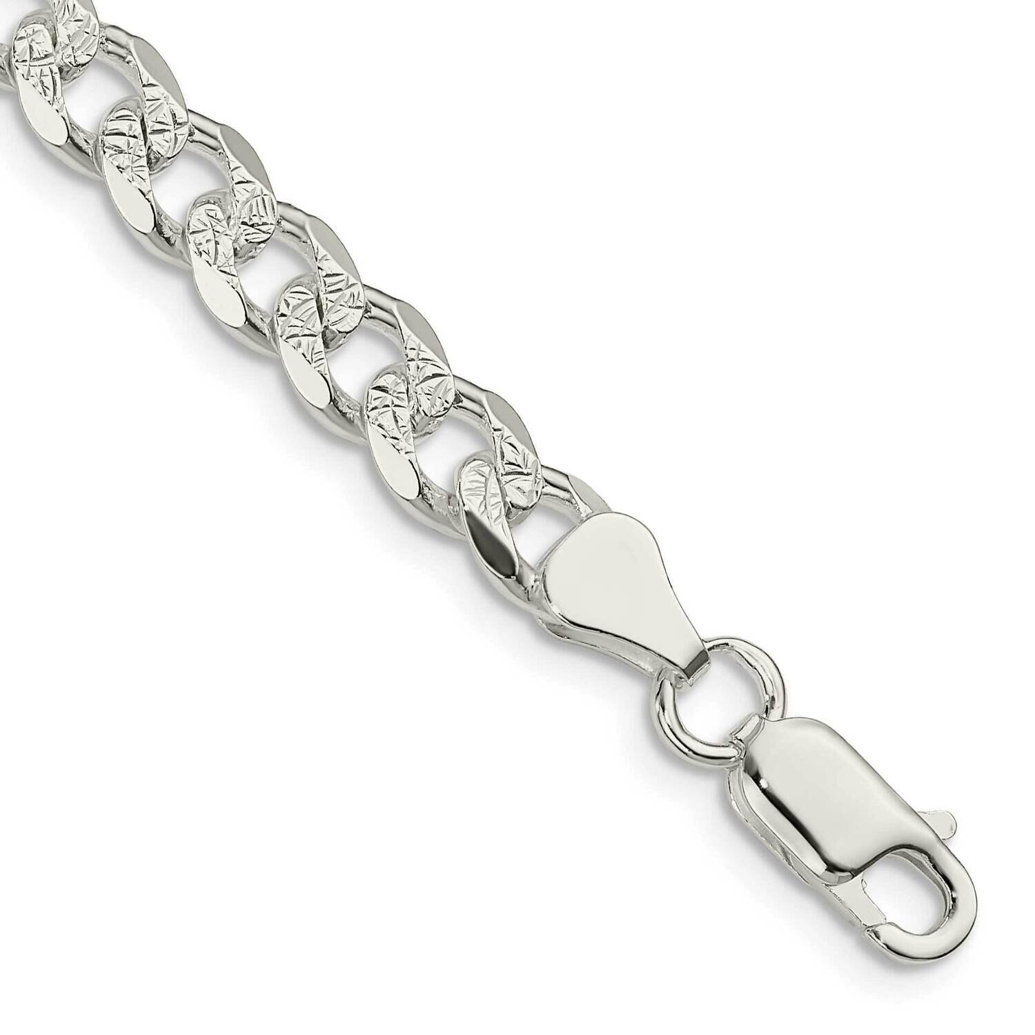 7mm Pave Curb Chain 9 Inch Sterling Silver QCF180-9, MPN: QCF180-9,