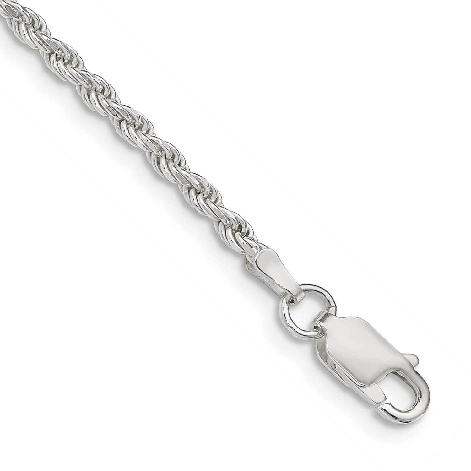 2.25mm Diamond-Cut Rope Chain Anklet 10 Inch Sterling Silver QDC050-10