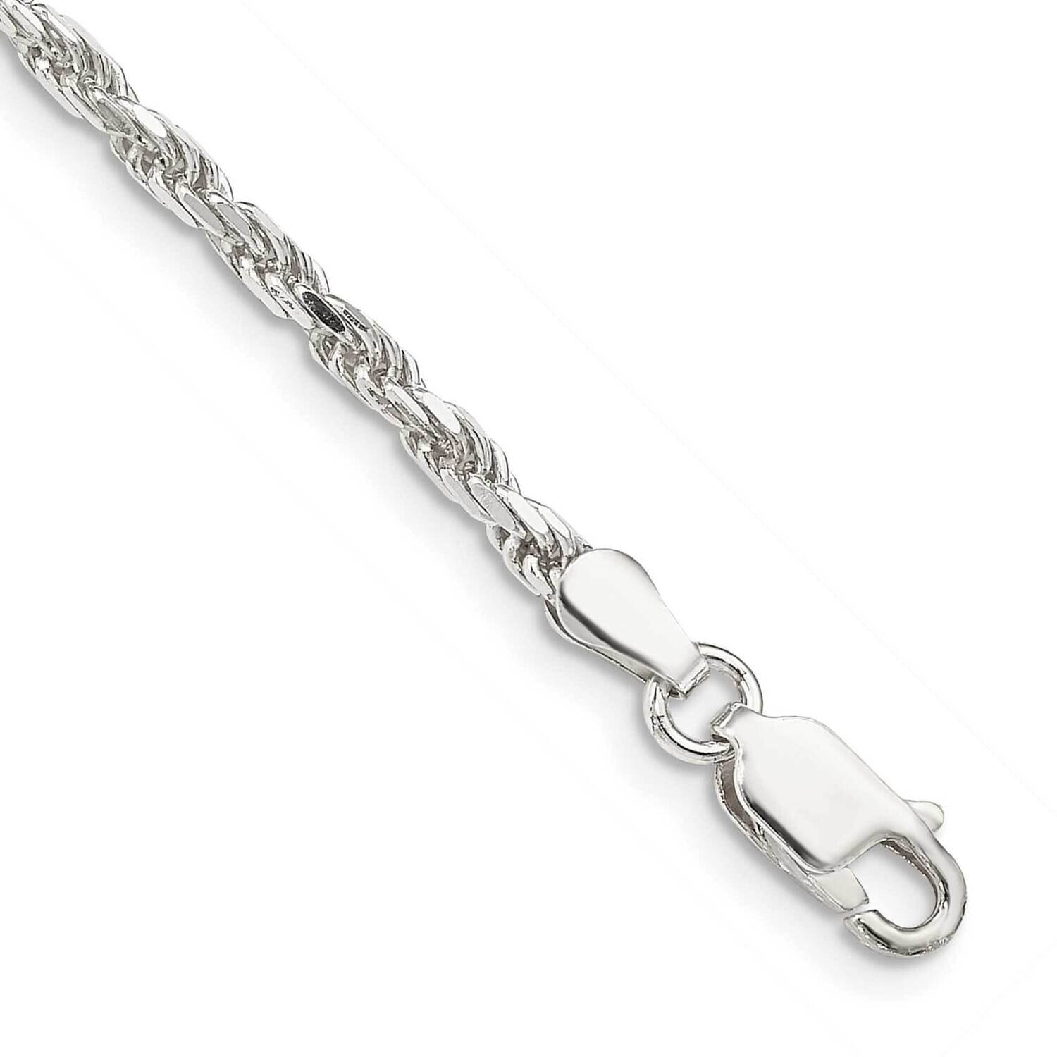 2.5mm Diamond-Cut Rope Chain Anklet 10 Inch Sterling Silver QDC055-10