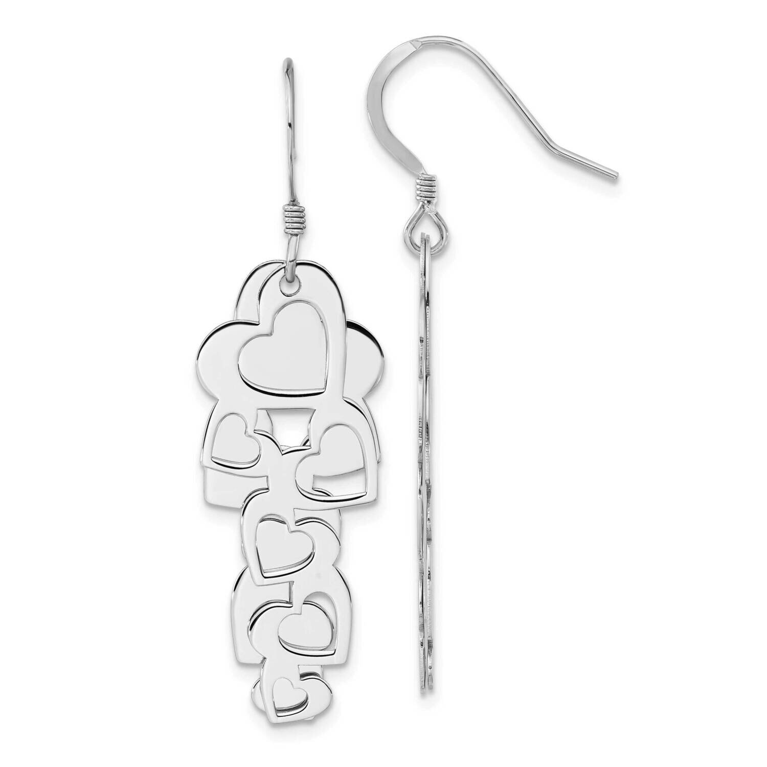 Hearts Cut-Out Heart Dangle Shepherd Hook Earrings Sterling Silver Polished QE11883, MPN: QE11883,