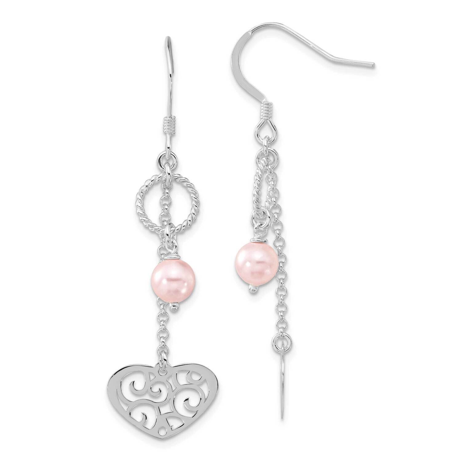 Fw Cultured Pearl Dangle Heart Dangle Earrings Sterling Silver QE11880, MPN: QE11880,