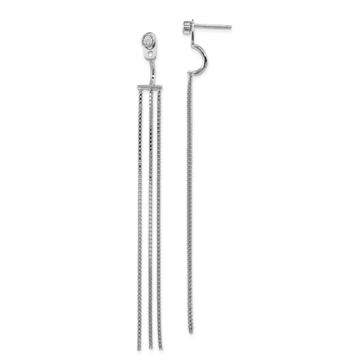 CZ Front &amp; Back Dangle Chain Post Earrings Sterling Silver Rhodium-Plated QE13597, MPN: QE13597, 19…