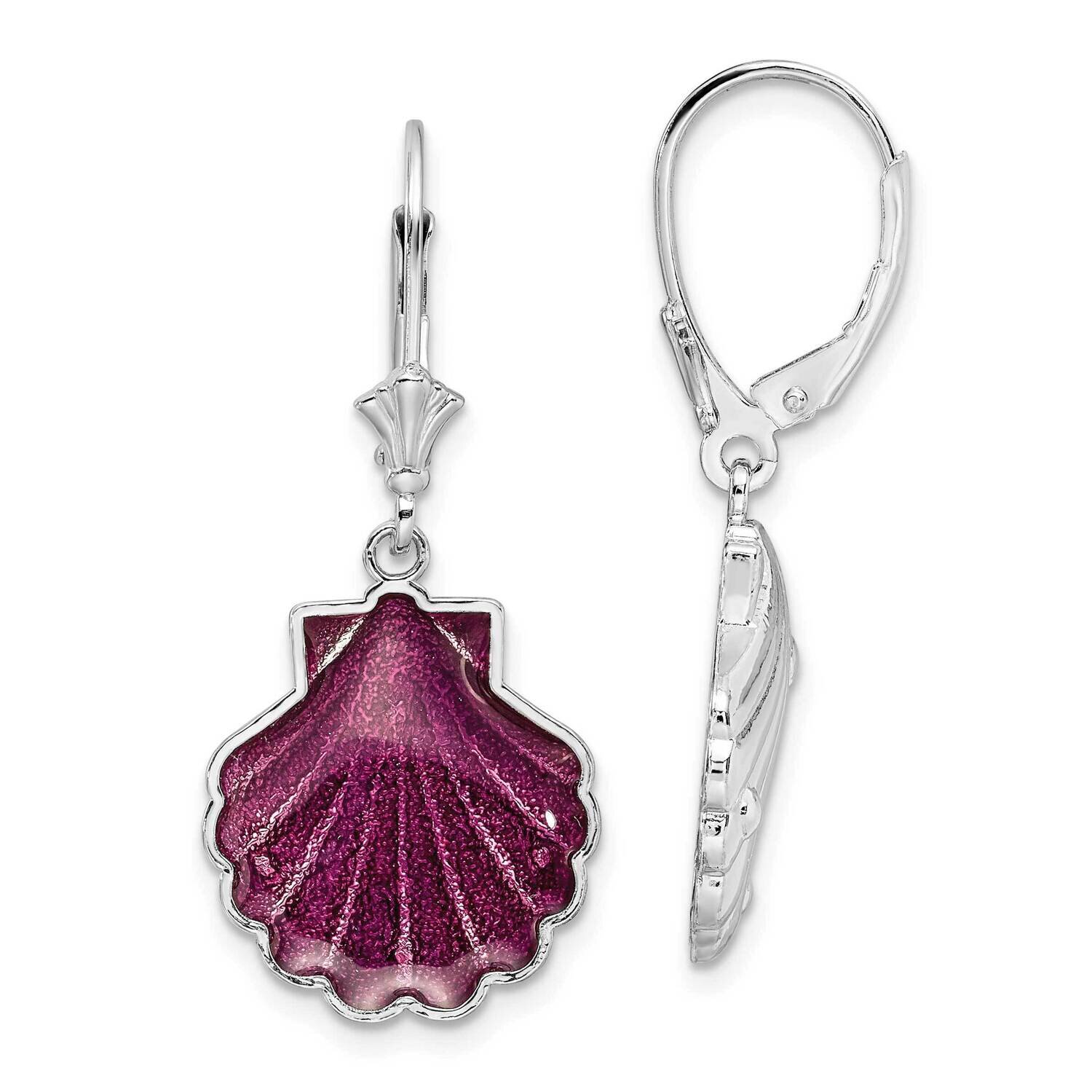 Enameled Scallop Shell Leverback Earrings Sterling Silver Polished QE15528, MPN: QE15528, 637218170…