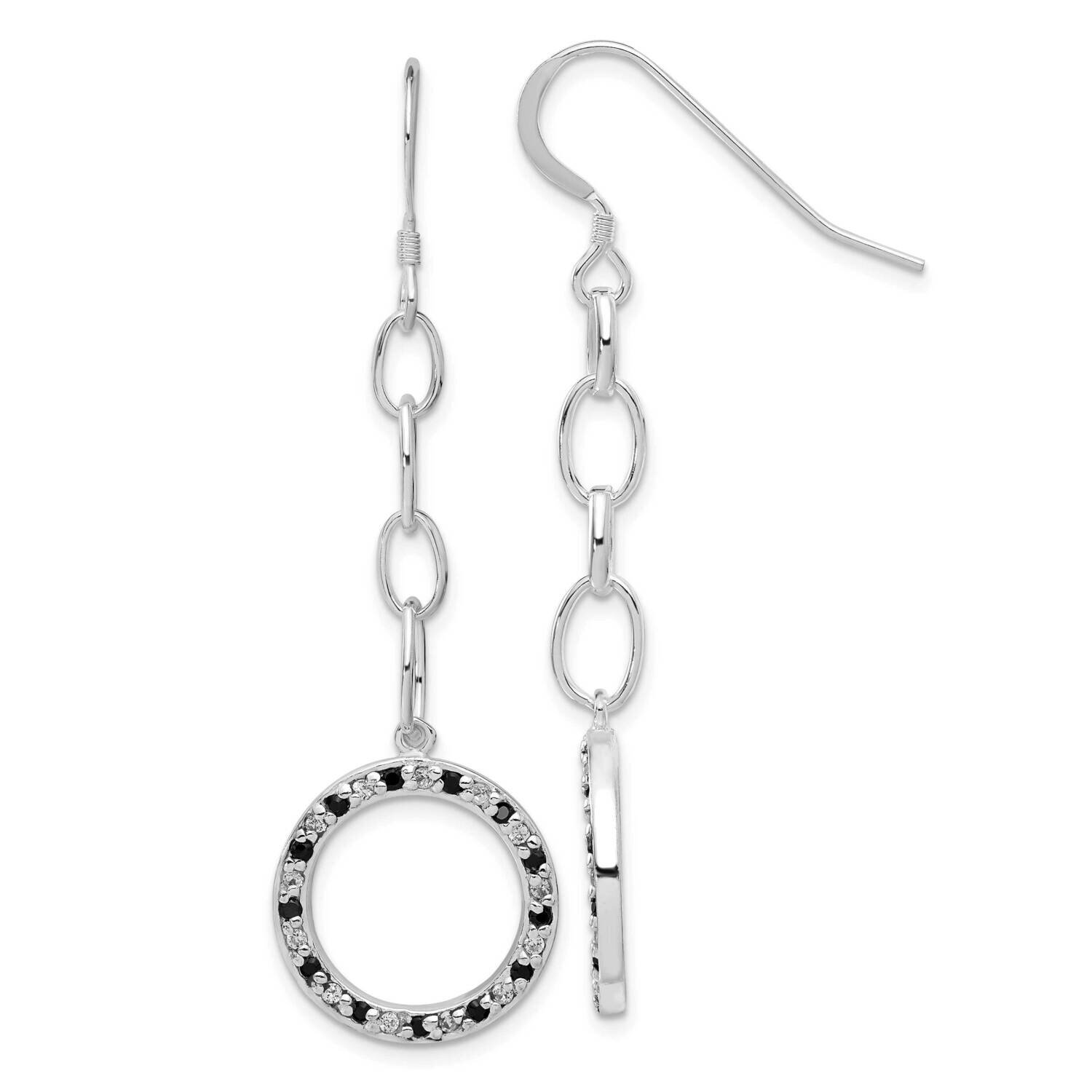 Fancy Black &amp; Clear CZ Circle Dangle Earrings Sterling Silver QE3228, MPN: QE3228, 883957763934