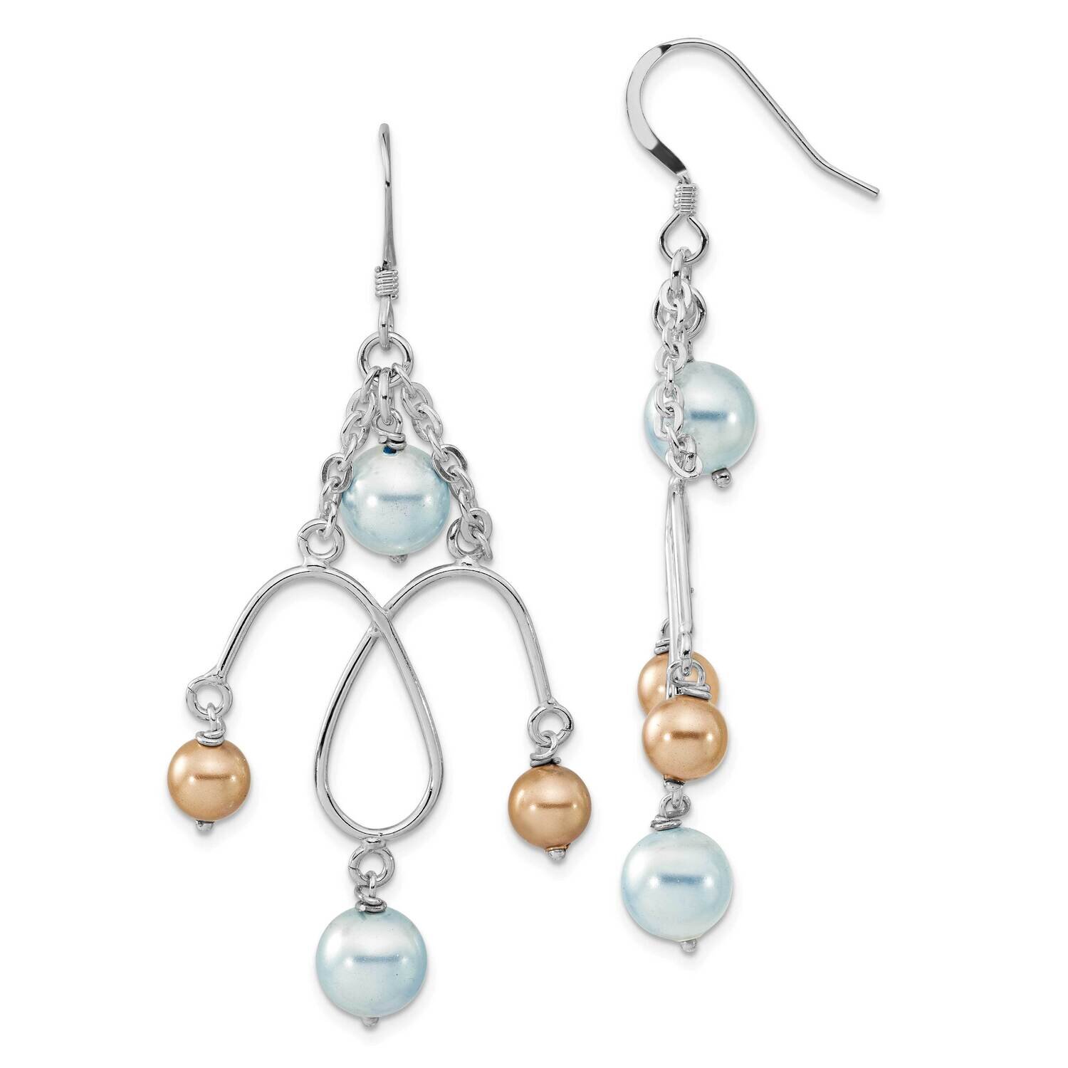Blue &amp; Champagne Simulated Pearl Dangle Earrings Sterling Silver Polished QE5079, MPN: QE5079, 8839…