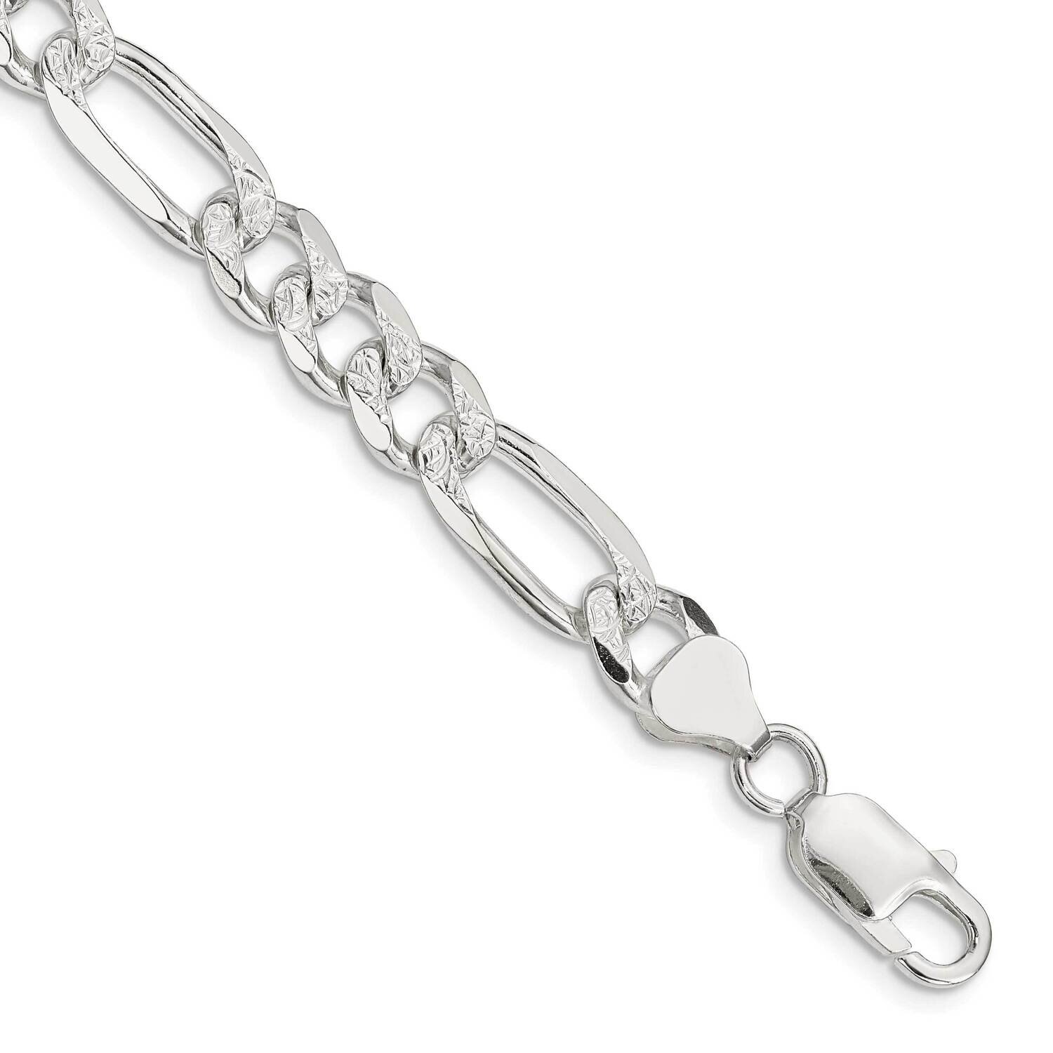 8mm Pave Flat Figaro Chain 9 Inch Sterling Silver QFF220-9