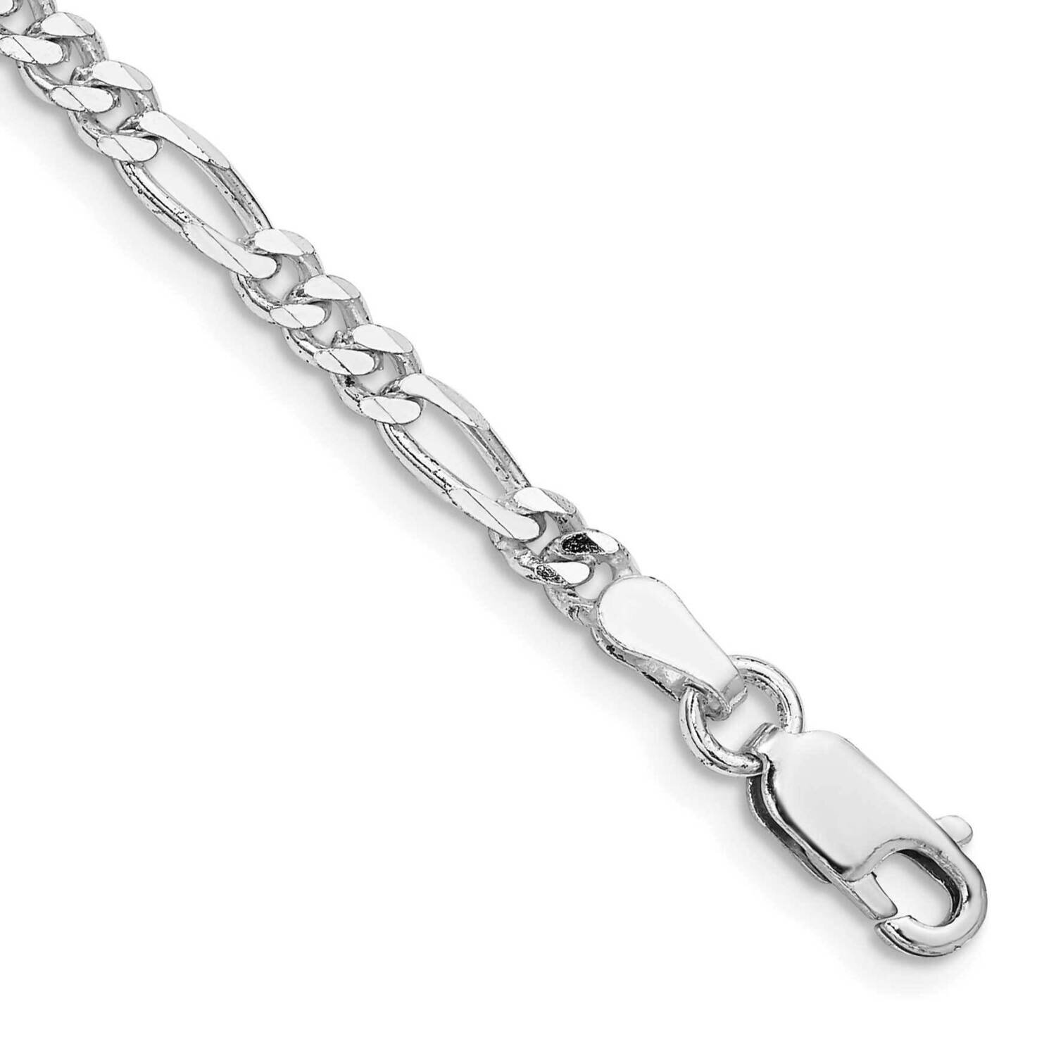 4mm Figaro Chain 9 Inch Sterling Silver Rhodium-Plated QFG100R-9