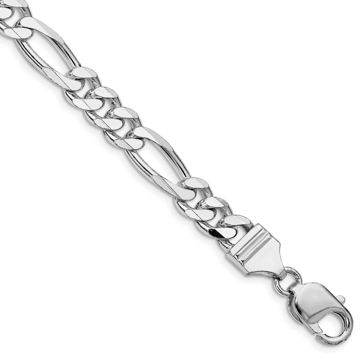 7.75mm Figaro Chain 9 Inch Sterling Silver Rhodium-Plated QFG220R-9
