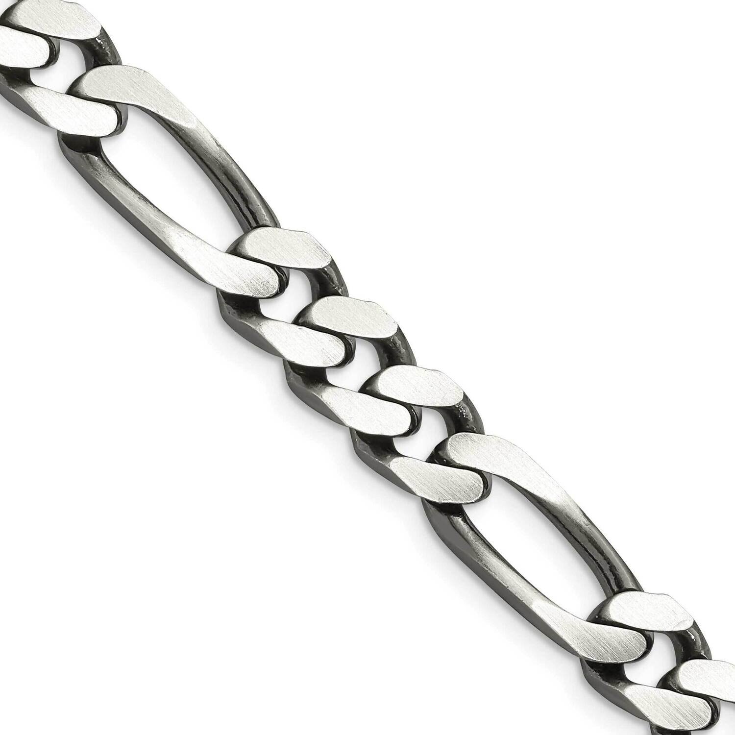 Antiqued 9mm Figaro Chain 24 Inch Sterling Silver QFG250A-24, MPN: QFG250A-24,