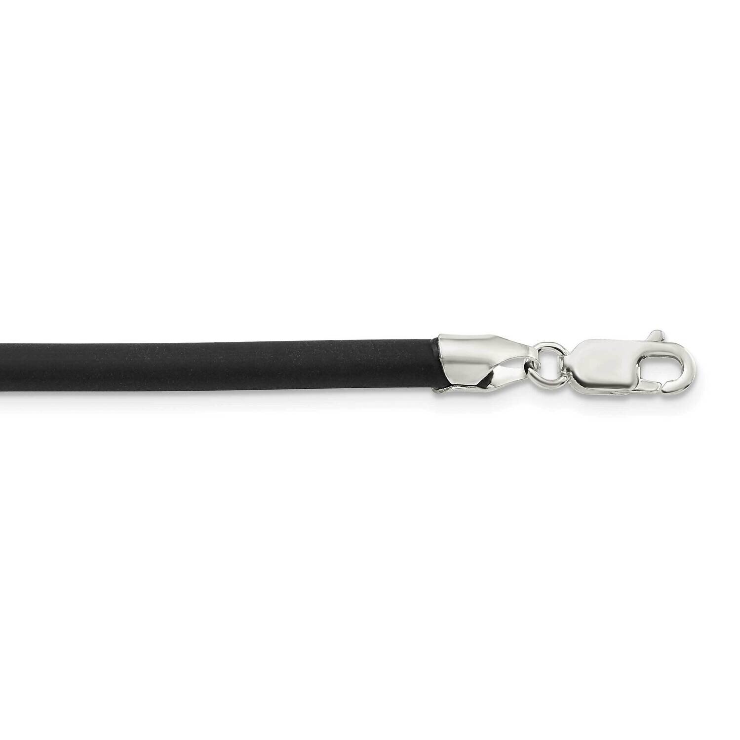 20Inch 4mm Black Rubber Cord Necklace Sterling Silver QG1258-20, MPN: QG1258-20, 886774096971