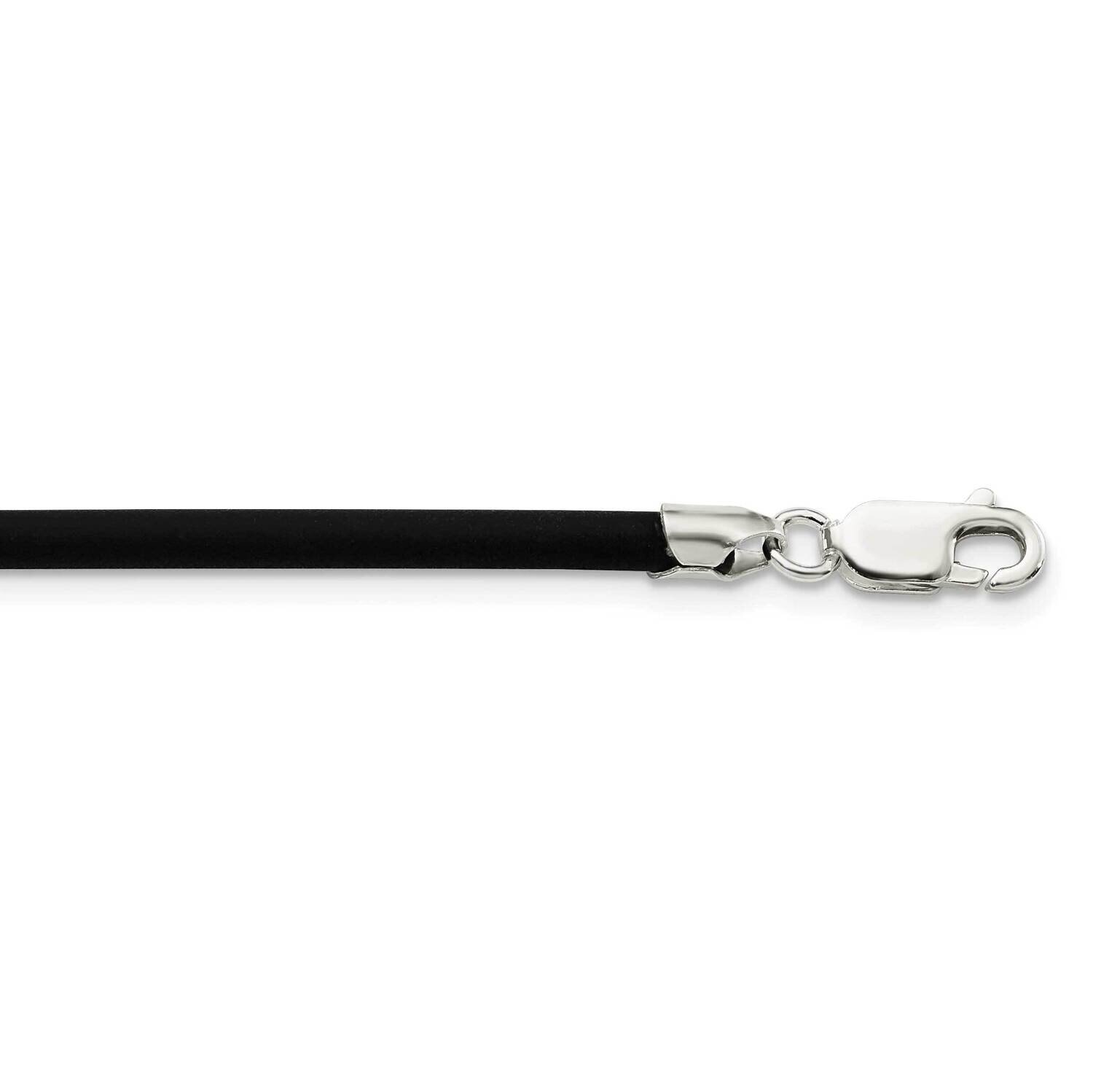 20Inch 3mm Black Rubber Cord Necklace Sterling Silver QG1257-20