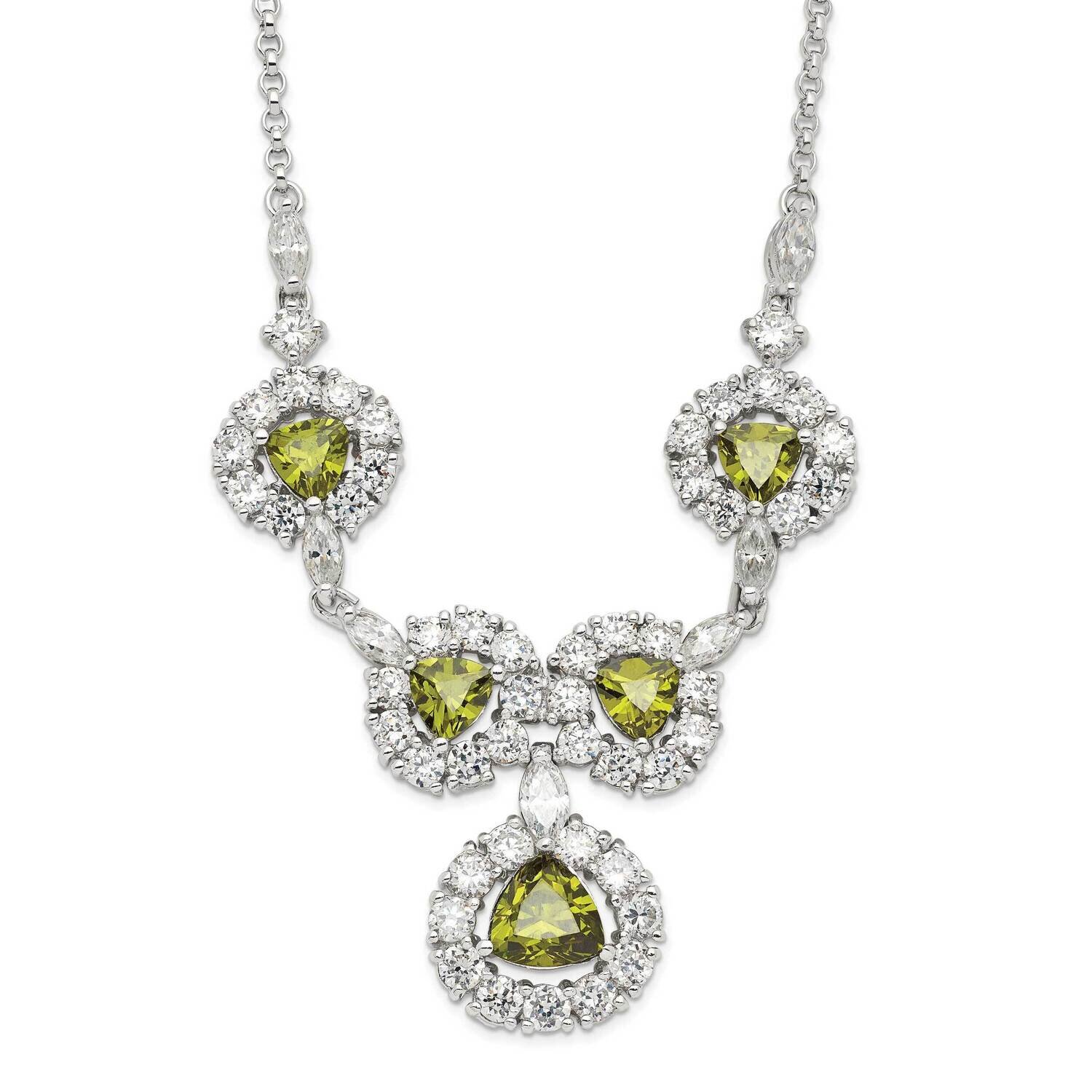 Green & Clear CZ Fancy Necklace Sterling Silver QG2493-16