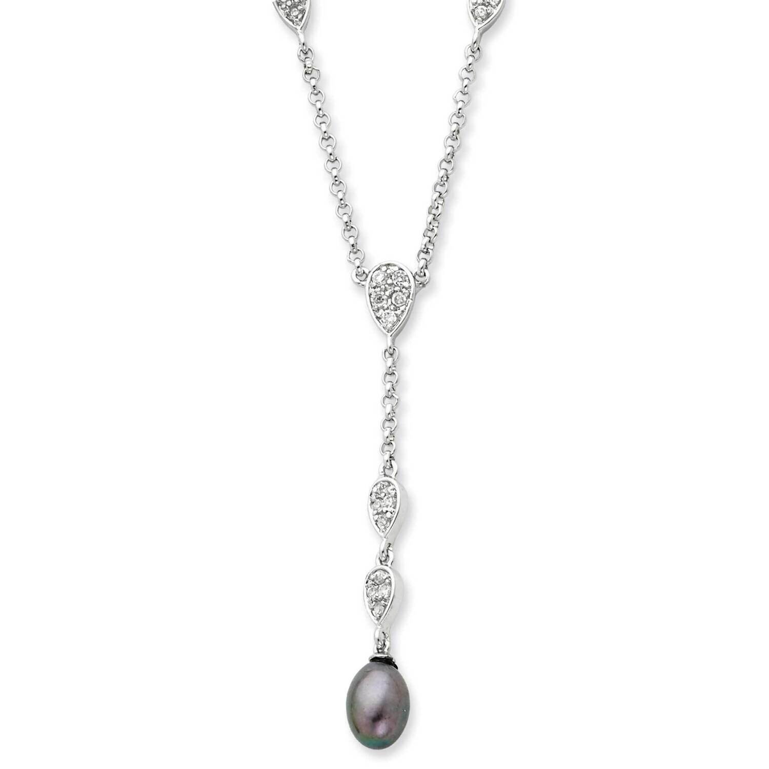 CZ &amp; Grey Fw Cultured Pearl 16In Necklace Sterling Silver QG2510-16, MPN: QG2510-16, 191101275746