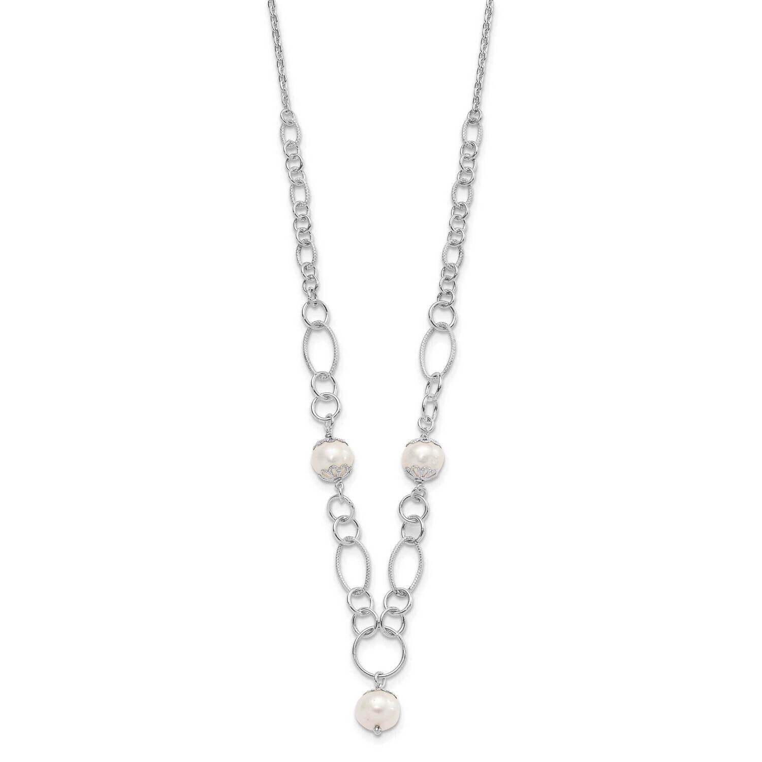 Fancy Simulated Pearl Drop Necklace Sterling Silver Polished QG2863-18