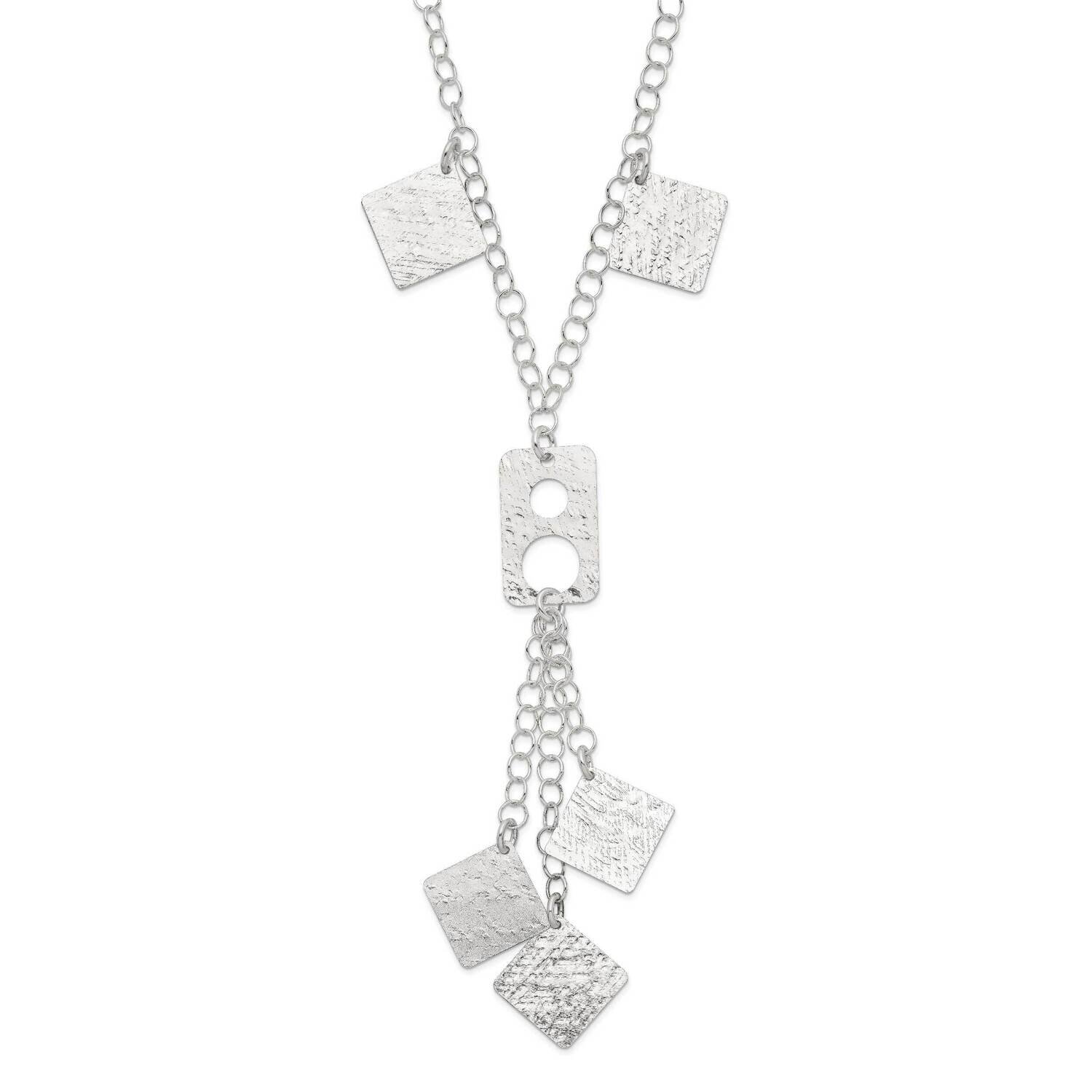 Textured Geometric Drop Necklace Sterling Silver Polished QG2894-18, MPN: QG2894-18, 883957048130