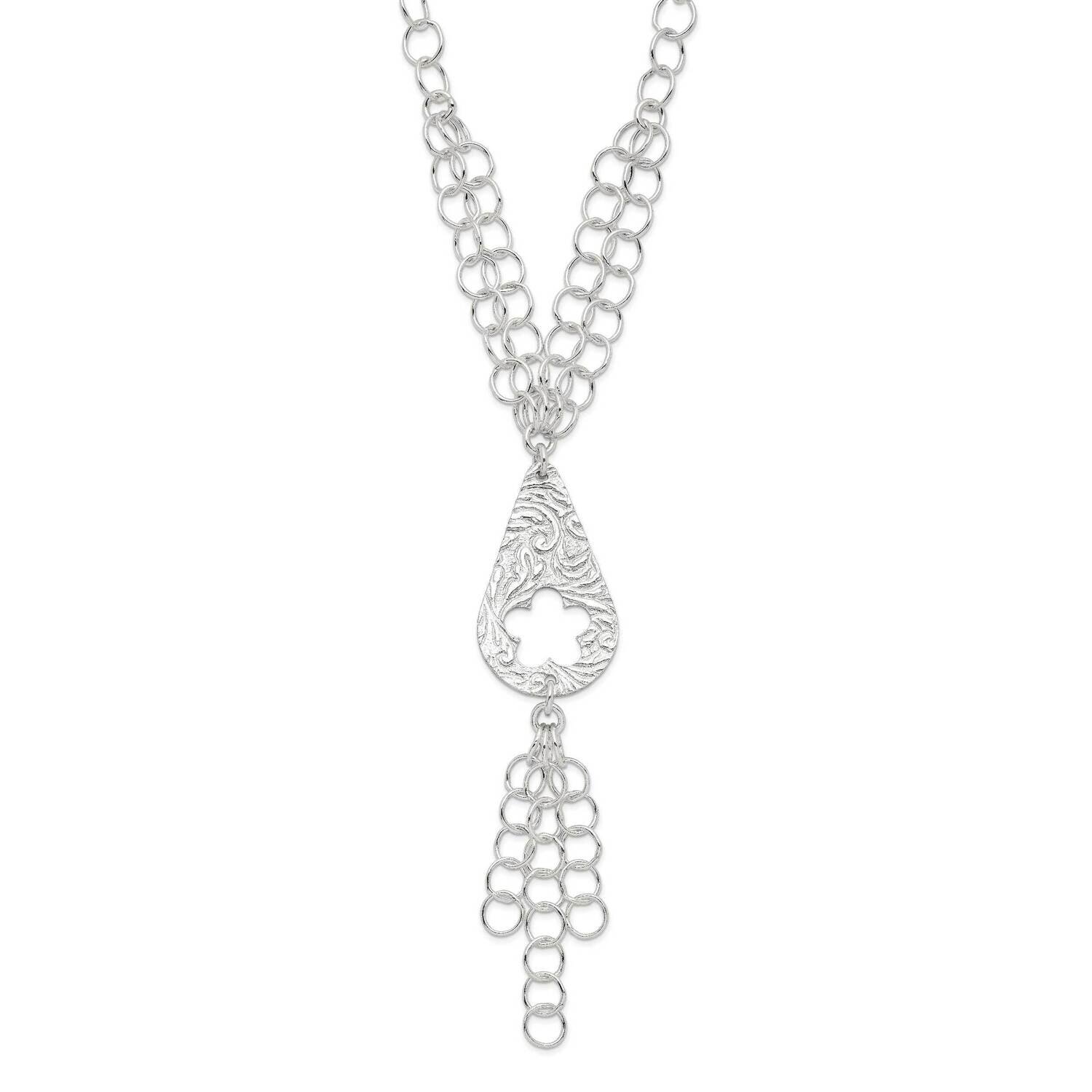 Textured Floral Teardrop Necklace Sterling Silver Polished QG2895-18, MPN: QG2895-18, 883957055121