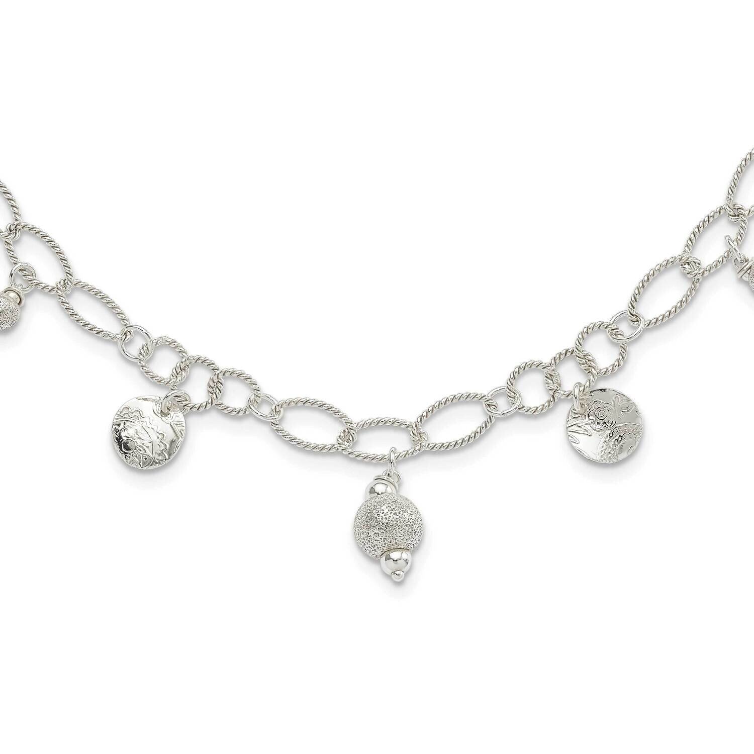 Textured Fancy Circle Necklace Sterling Silver Polished QG3125-18, MPN: QG3125-18, 883957040929