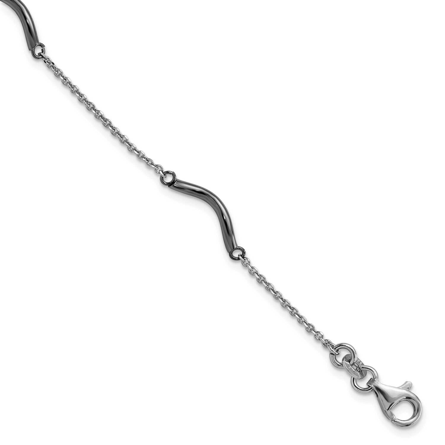 Rhodium-Plated Twisted Bar Stations with .5In. Extension Bracelet Sterling Silver QG3834-7.25
