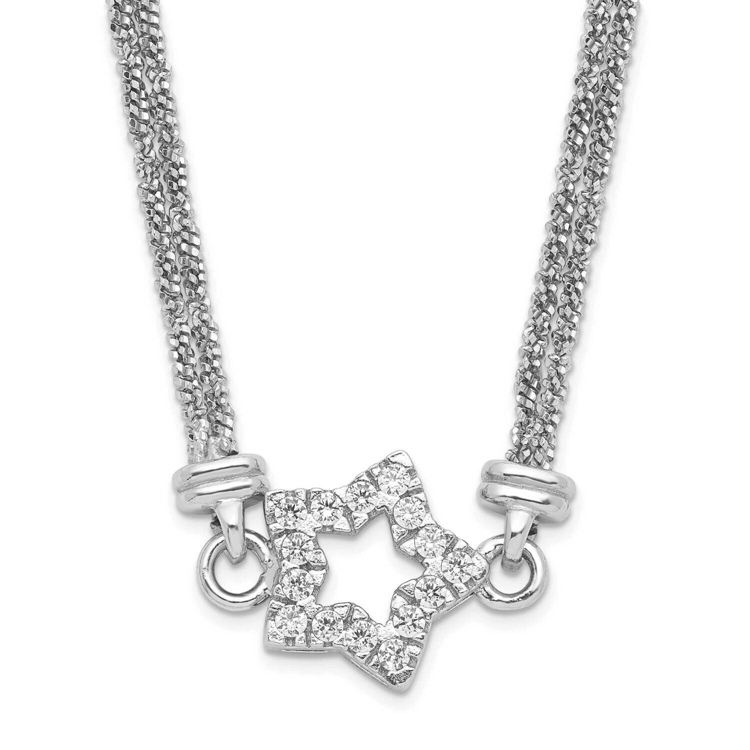 CZ Star 2 Strand Diamond-Cut with 2 Inch Extension Necklace Sterling Silver QG3905-16, MPN: QG3905-…
