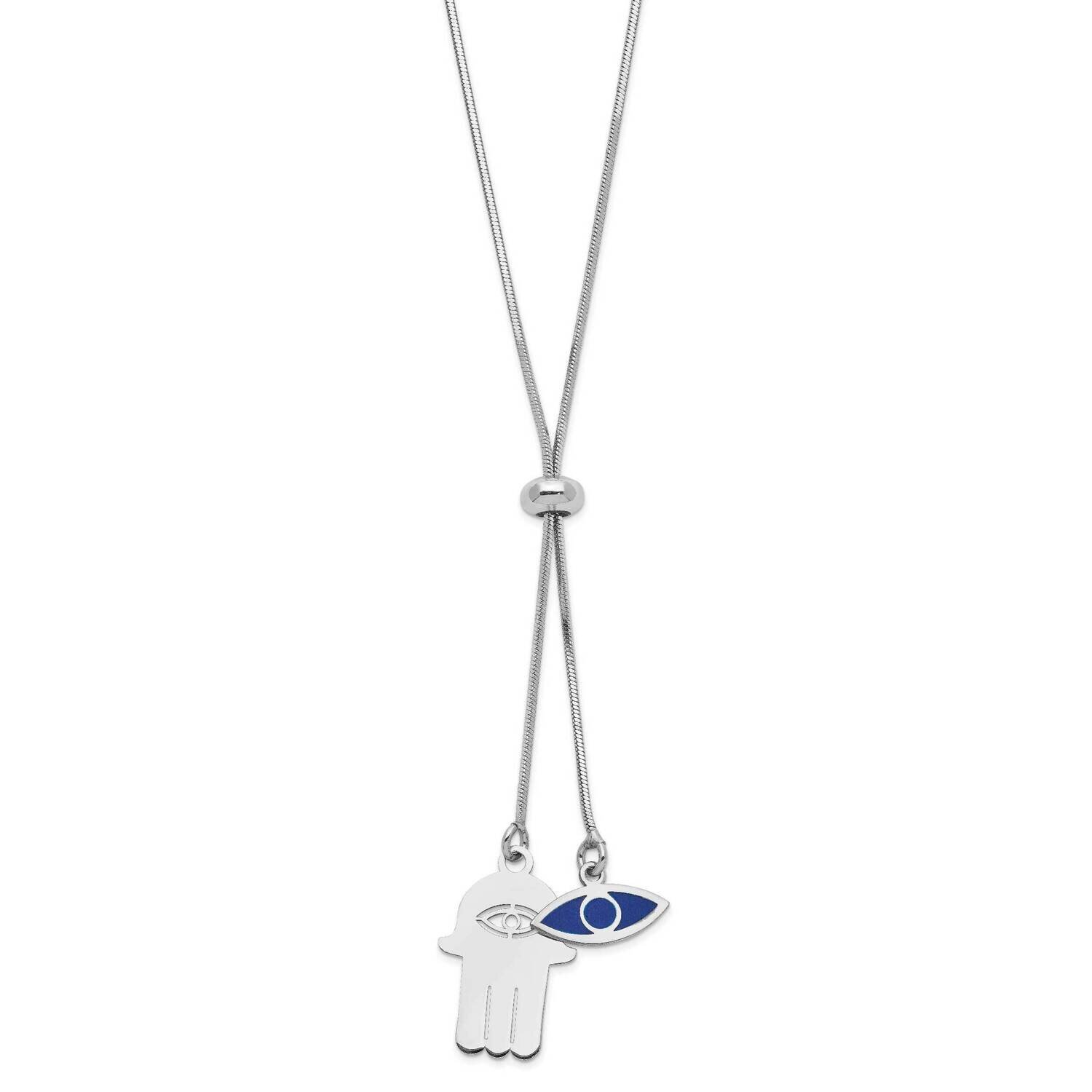 Enamel Eye/Hamsa with 1.75 Inch Extension Necklace Sterling Silver Rhodium-Plated QG5204-26, MPN: Q…