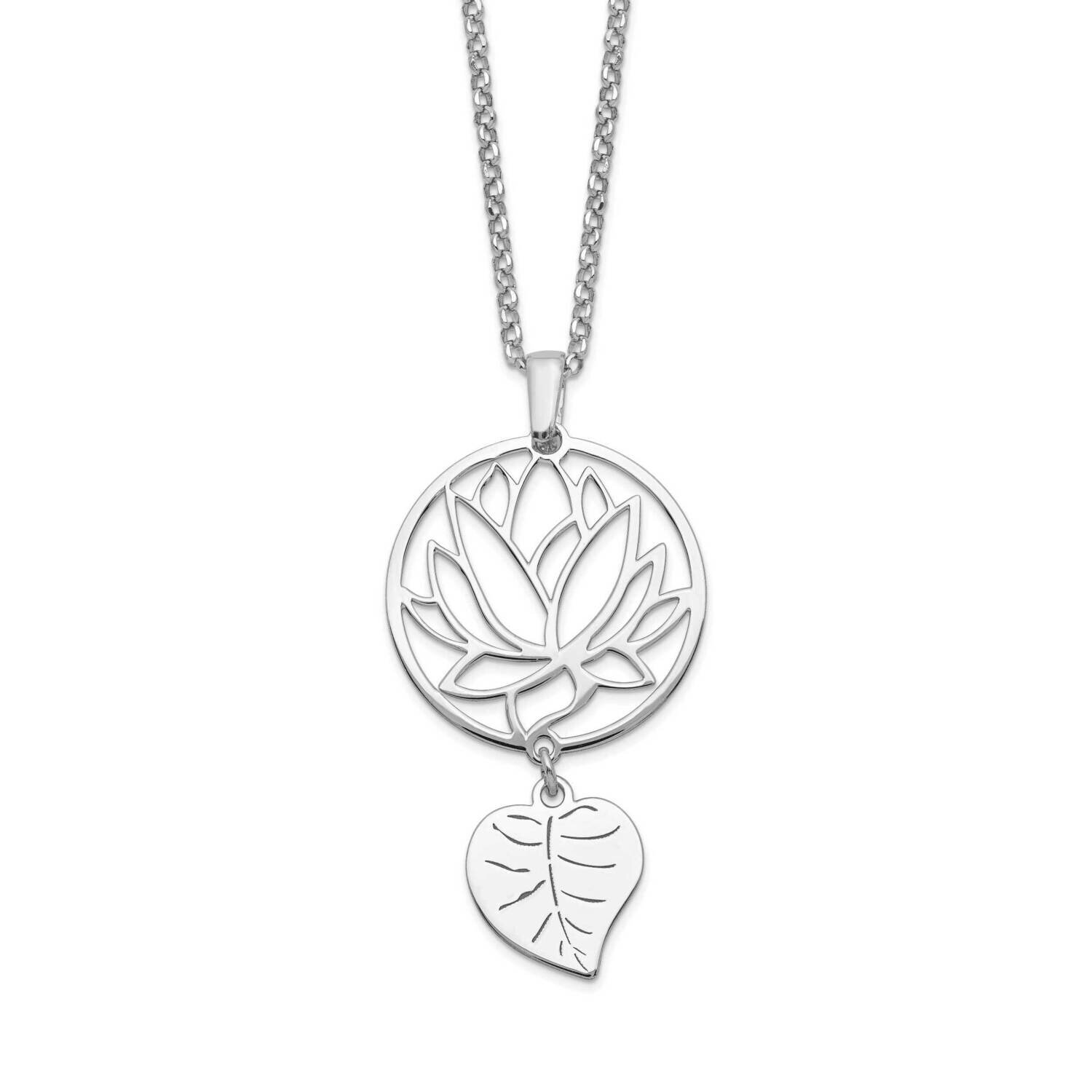 Flower & Leaf Dangle with 2 Inch Extension Necklace Sterling Silver Rhodium-Plated QG5225-15.5