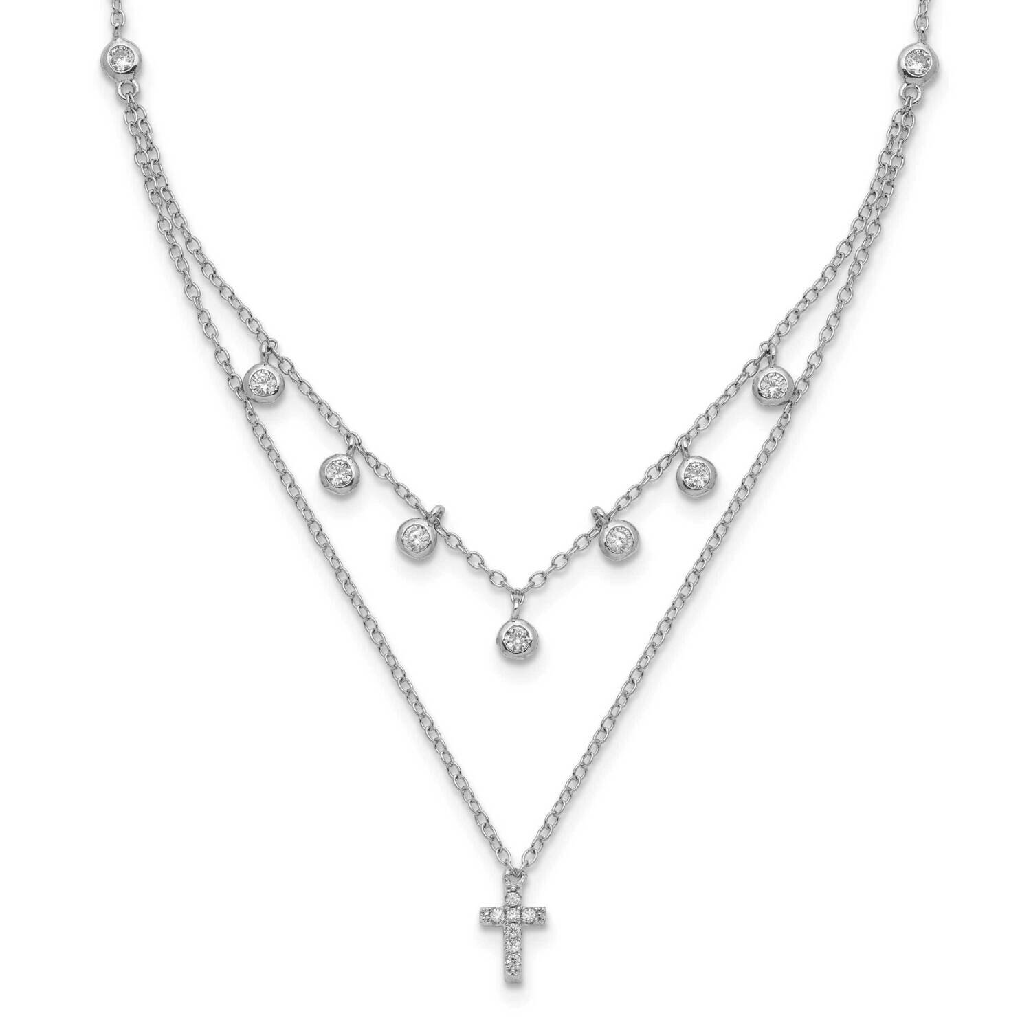 CZ Cross with 2 Inch Extension Necklace Sterling Silver Rhodium-Plated QG5255-16, MPN: QG5255-16, 8…