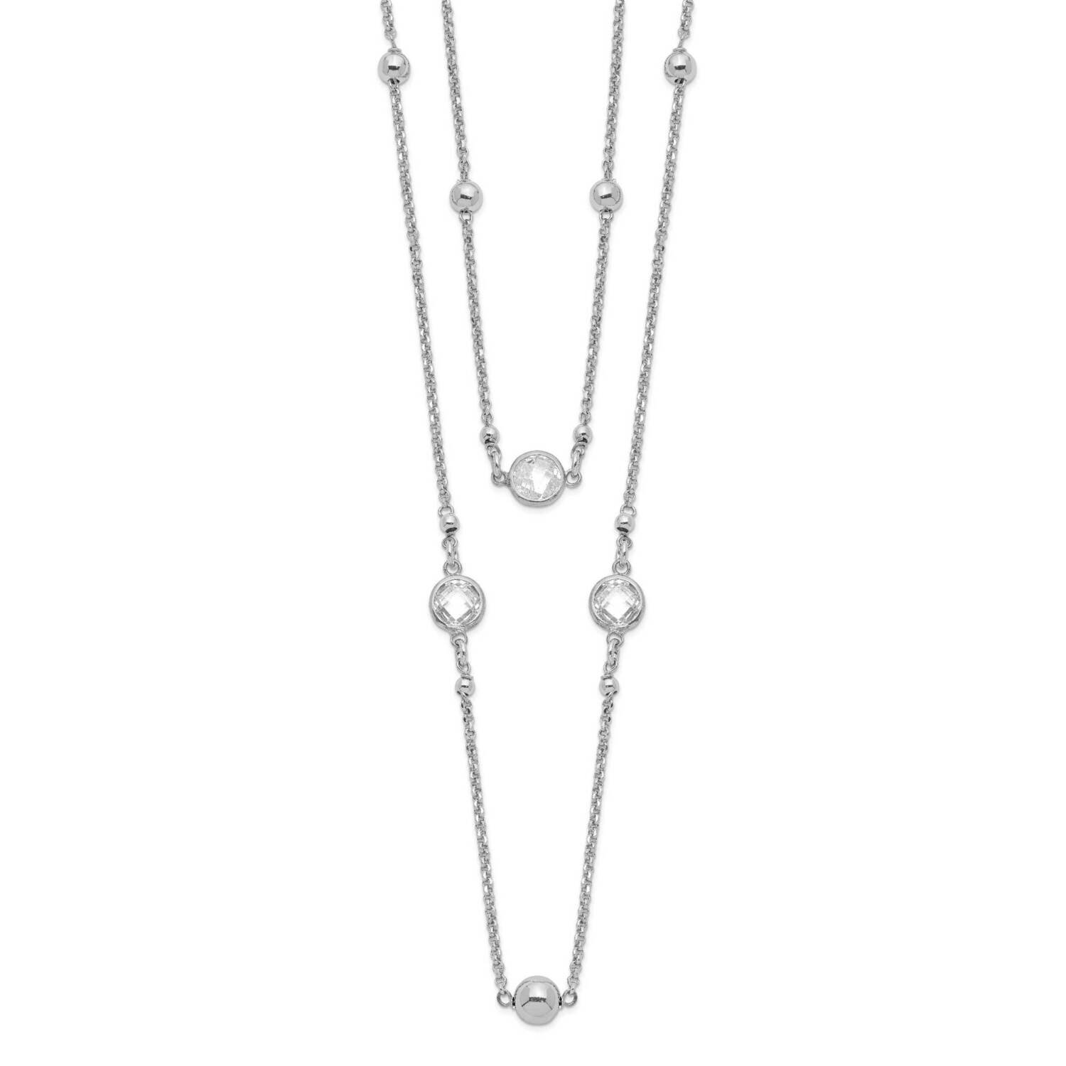 CZ/Beaded 2-Strand with 1Inch Extension Necklace Sterling Silver Rhodium-Plated QG5310-16, MPN: QG5…