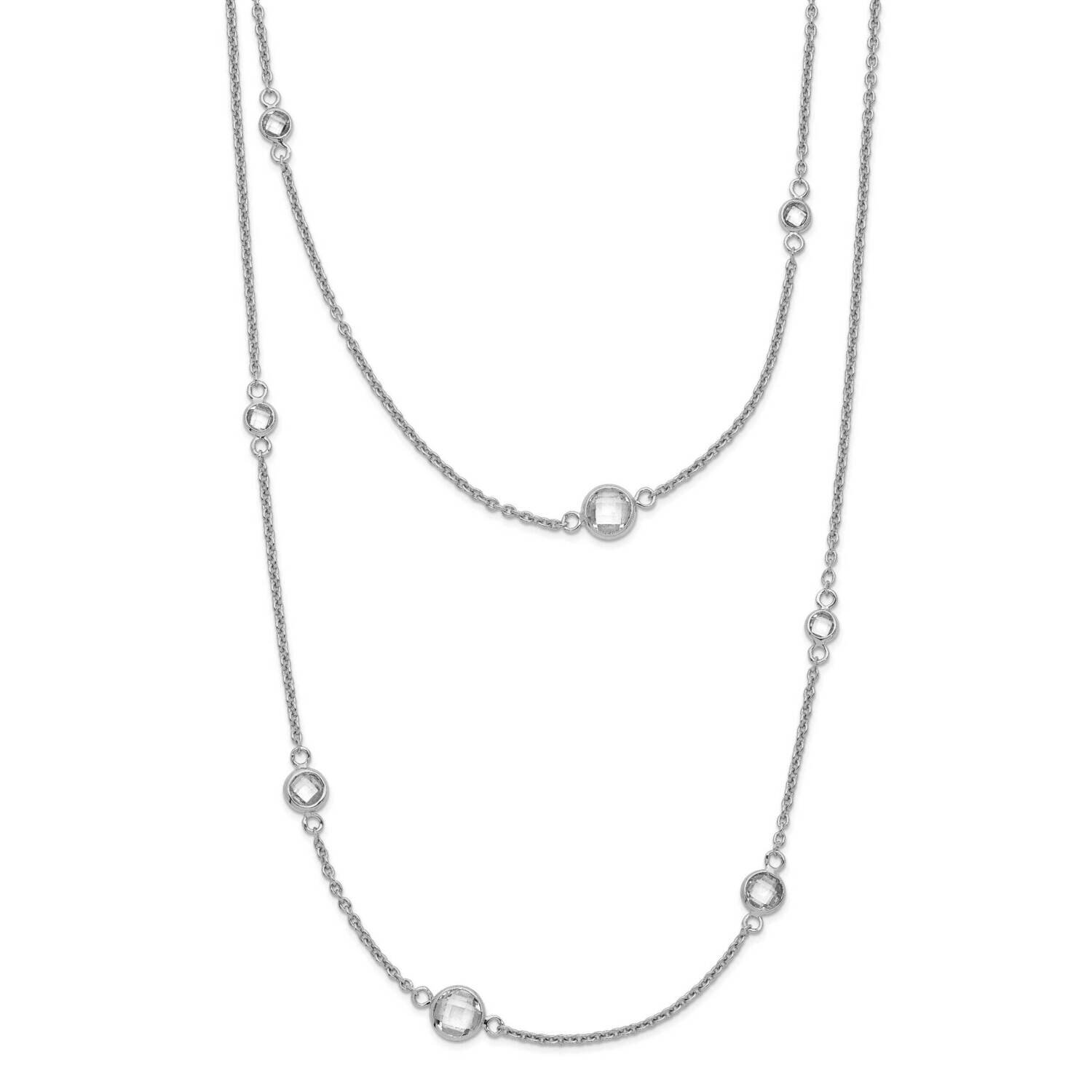 2In. Ext. CZ Station Layered Necklace Sterling Silver Rhodium-Plated QG5312-16