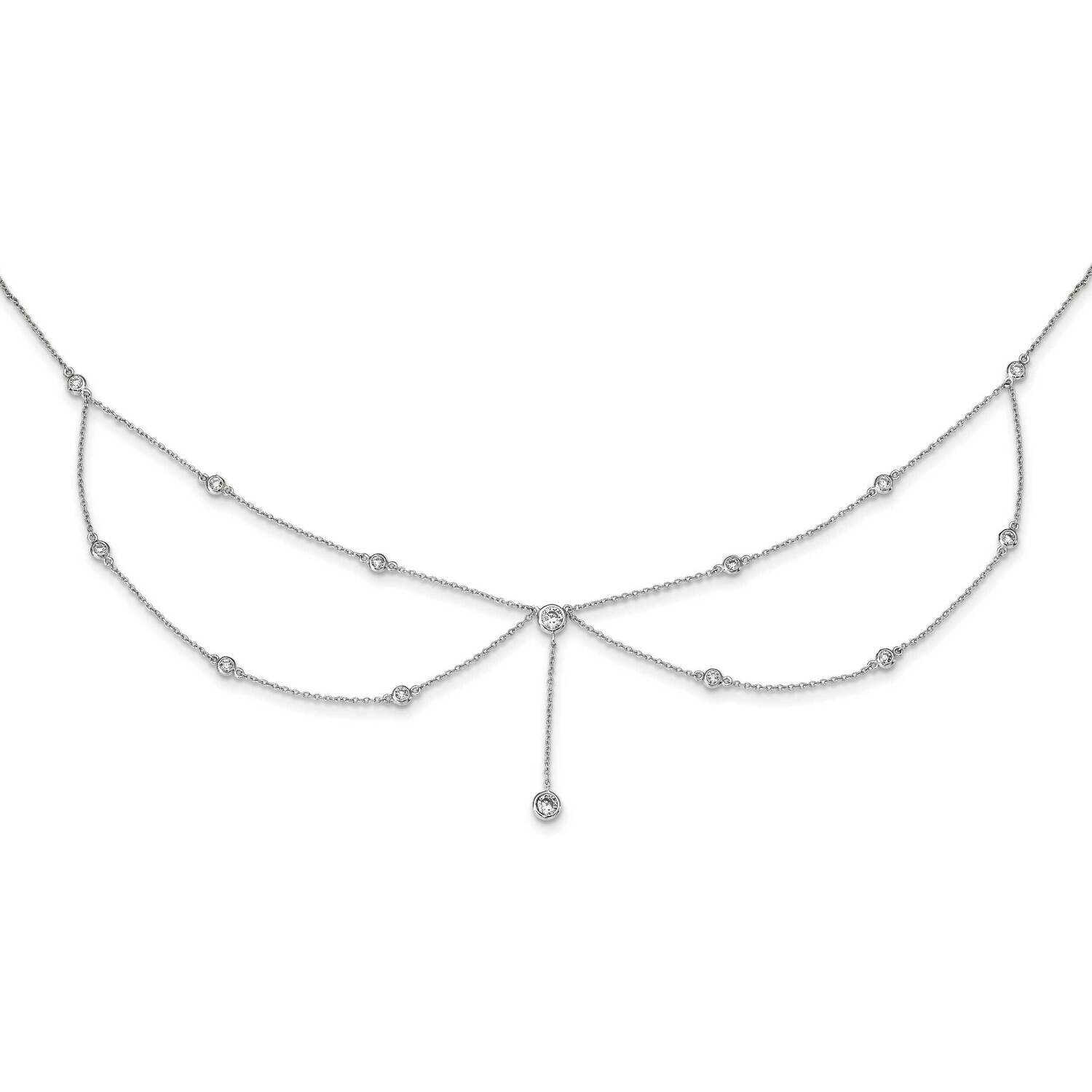 Draped CZ with 4 Inch Extension Choker Necklace Sterling Silver Rhodium-Plated QG5343-12.5, MPN: QG…