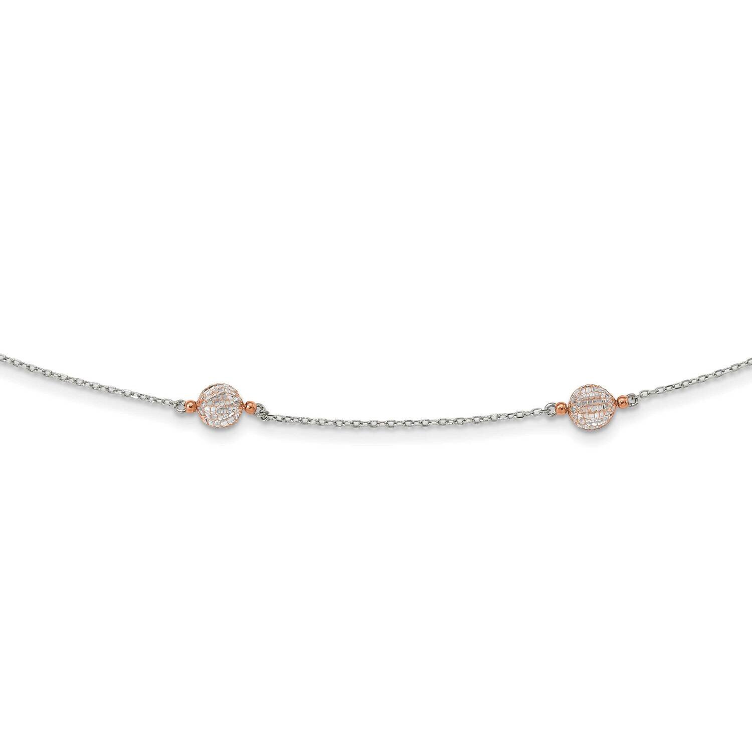 Rose Tone CZ Stations with 2 Inch Extension Necklace Sterling Silver Rhodium-Plated QG5982-37