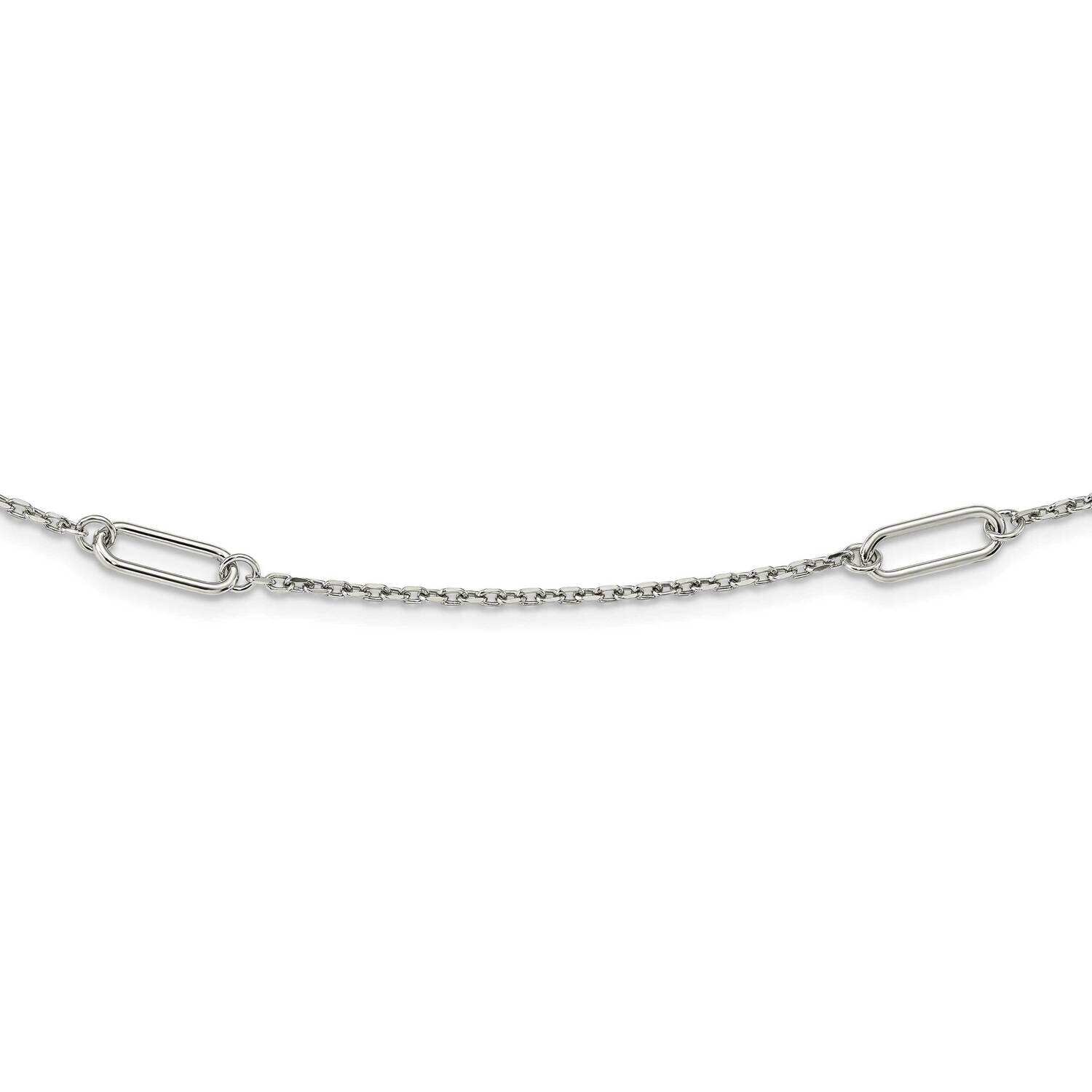 Polished Oval Link Necklace 36 Inch Sterling Silver Rhodium-Plated QG5980-36, MPN: QG5980-36,