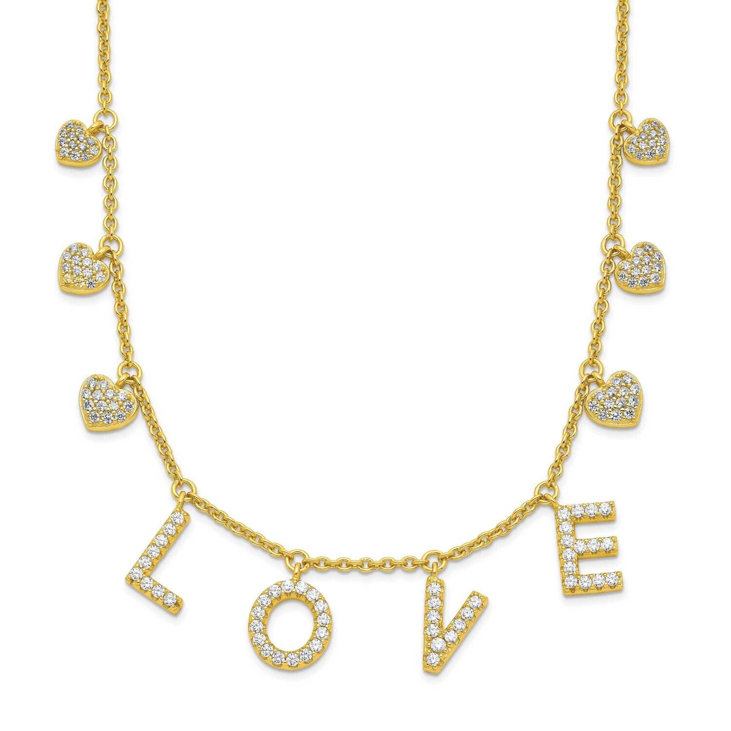 Gold-Tone CZ Love with 2 Inch Extension Necklace Sterling Silver QG6026-16, MPN: QG6026-16, 1969041…