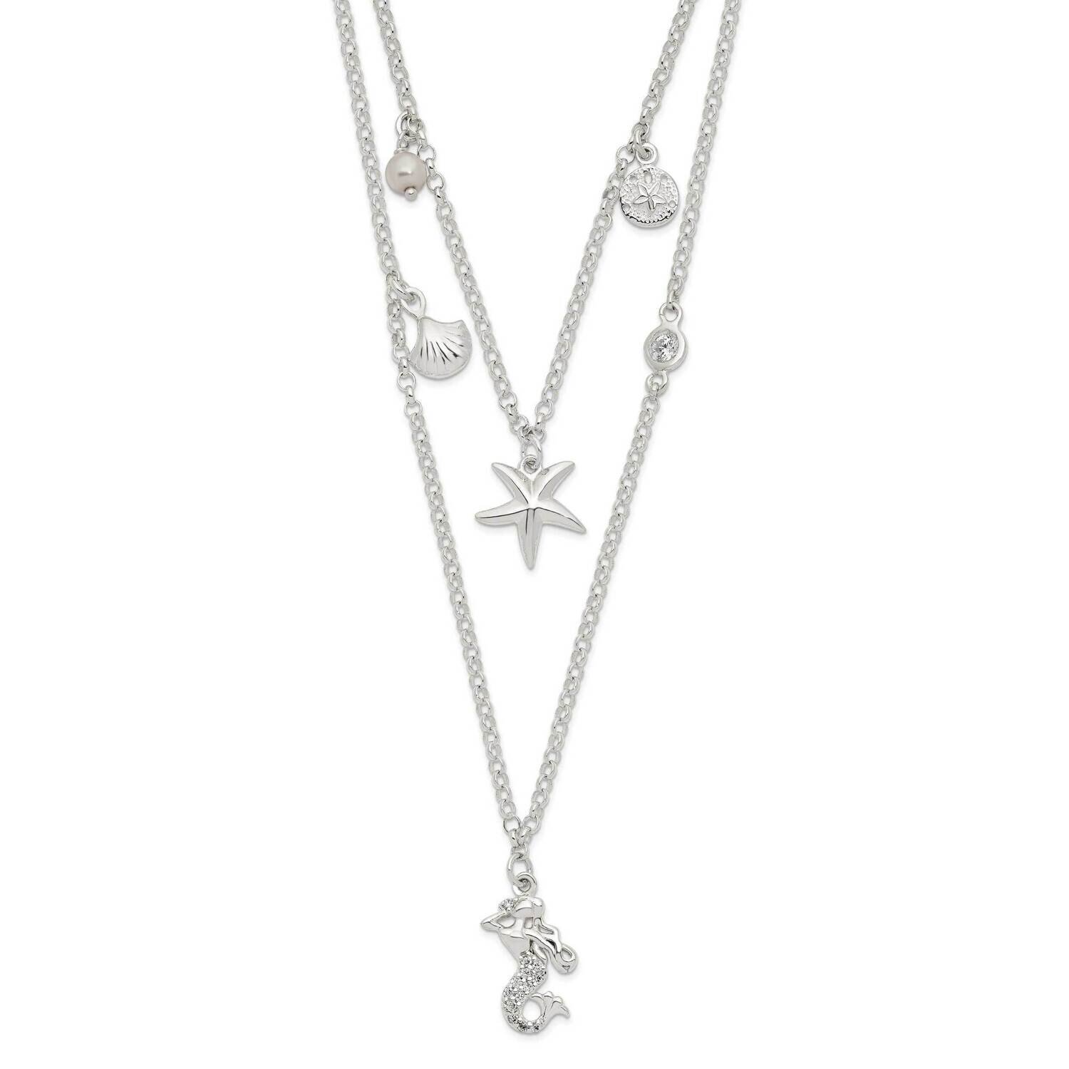 CZ 7 Imitation Pearl Beach Theme 2-Strand Necklace Sterling Silver QG6004-16, MPN: QG6004-16, 19690…