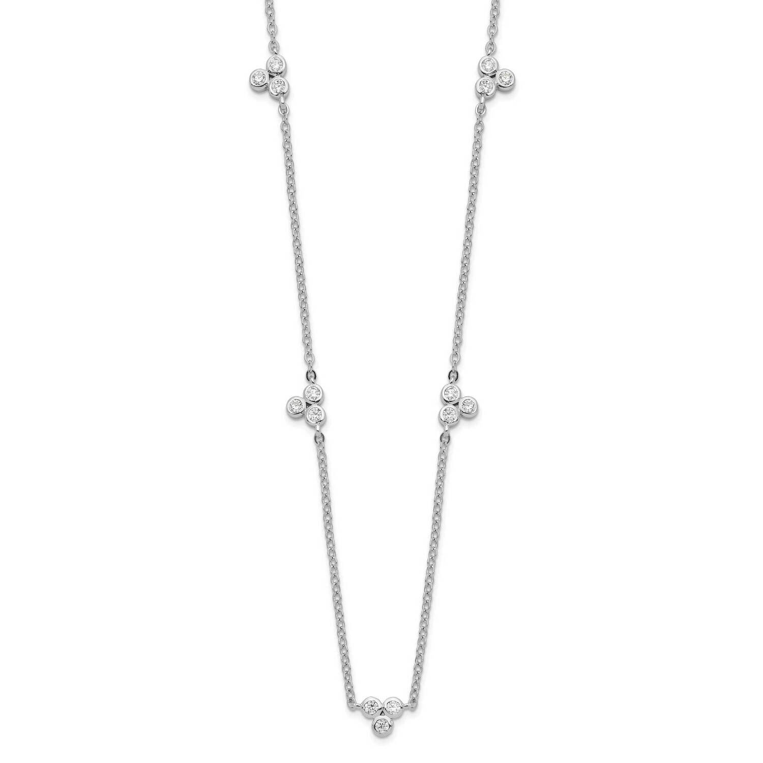 Polished CZ 5 Stations Necklace Sterling Silver Rhodium-Plated QG6009-18, MPN: QG6009-18, 196904162…